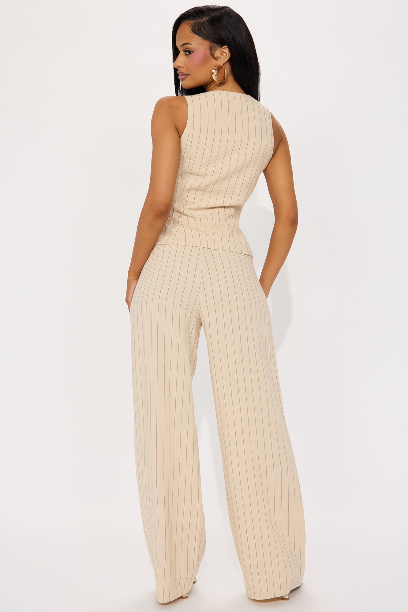 Kai Linen Vest Pant Set - Taupe/combo