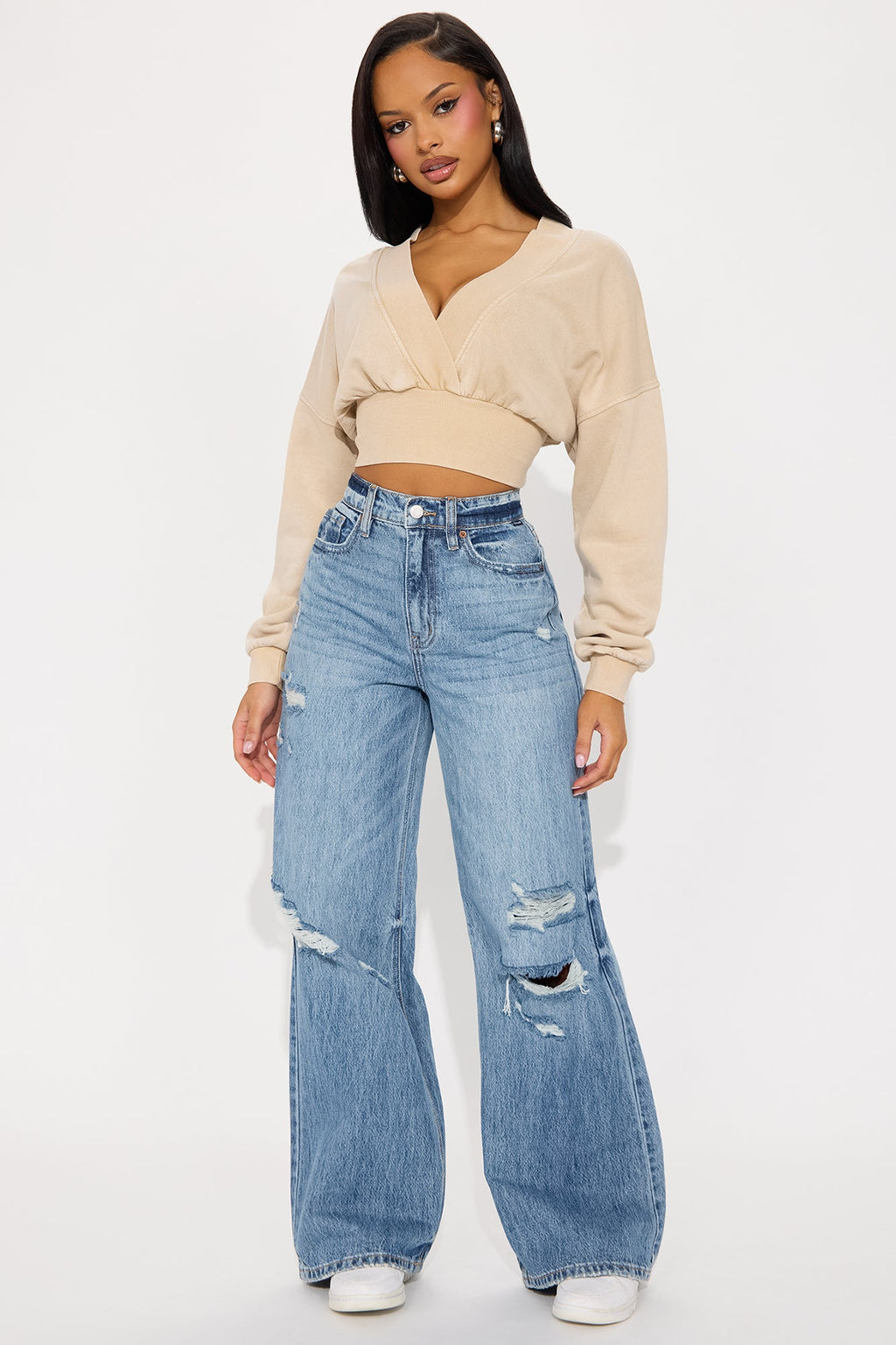 Southside Womens High Rise Baggy Ripped Jeans - Dark Wash