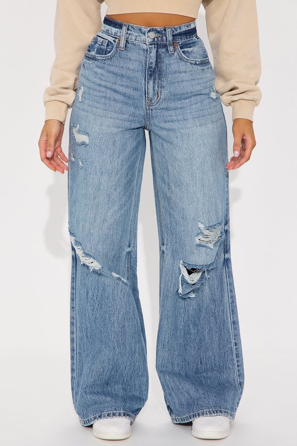 Southside Womens High Rise Baggy Ripped Jeans - Dark Wash