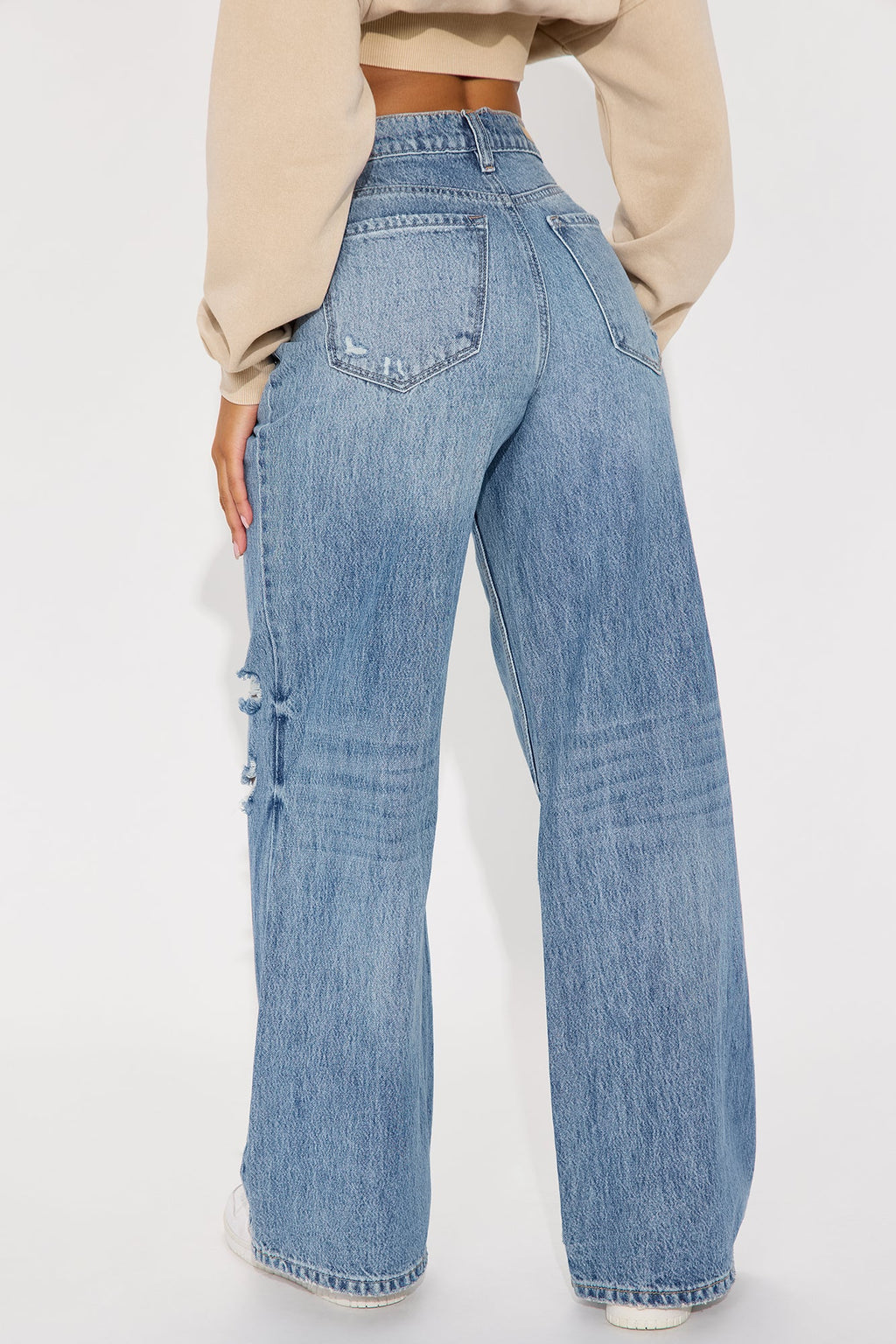 Southside Womens High Rise Baggy Ripped Jeans - Dark Wash