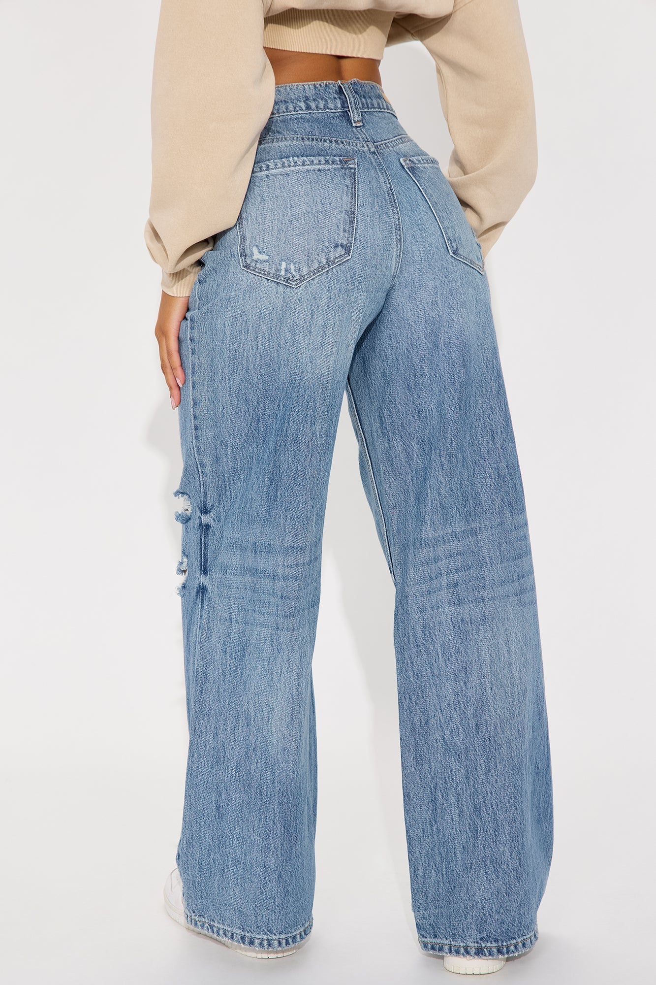 Southside Womens High Rise Baggy Ripped Jeans - Dark Wash