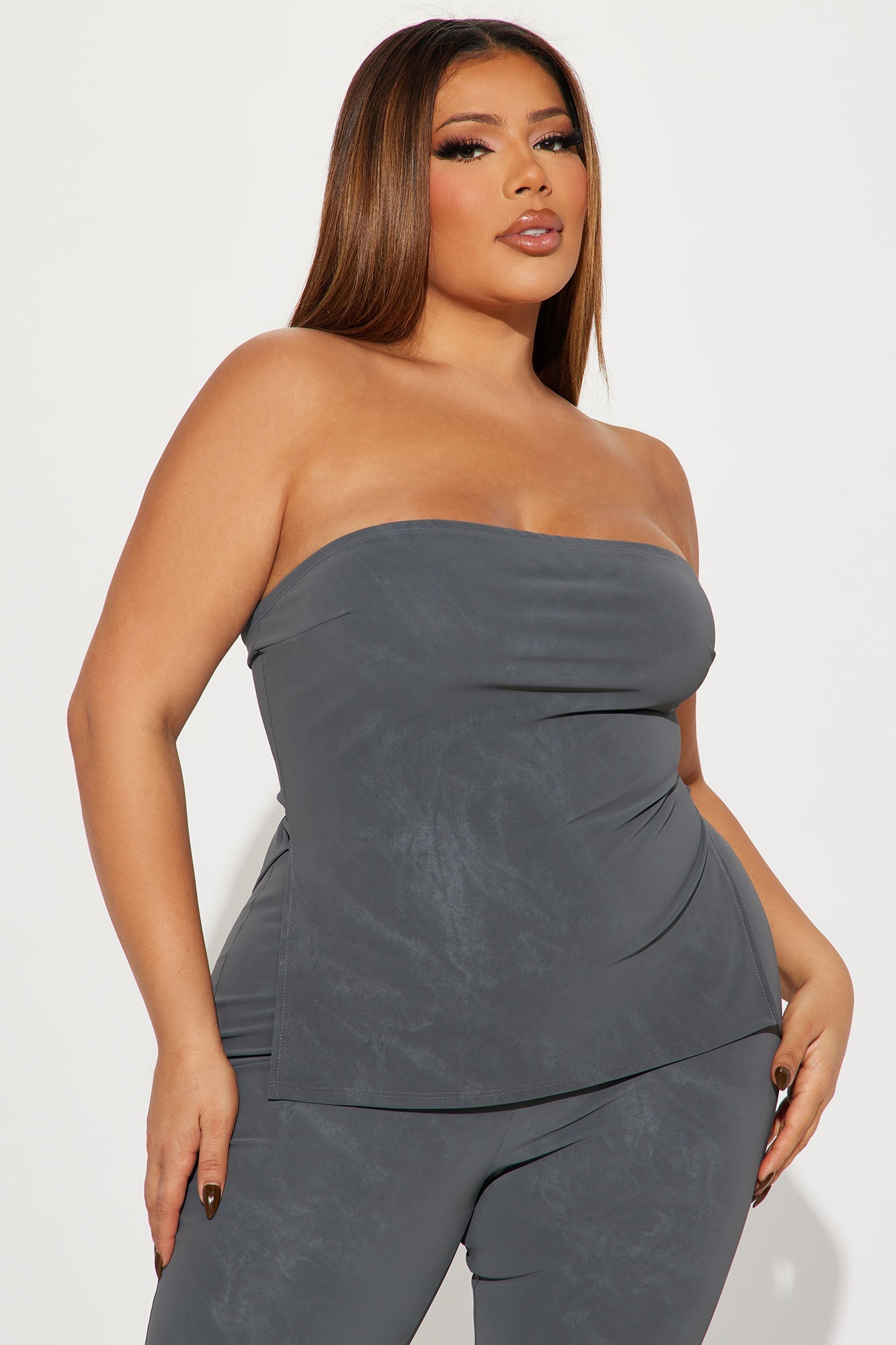 Anna Faux Leather Pant Set - Slate Grey