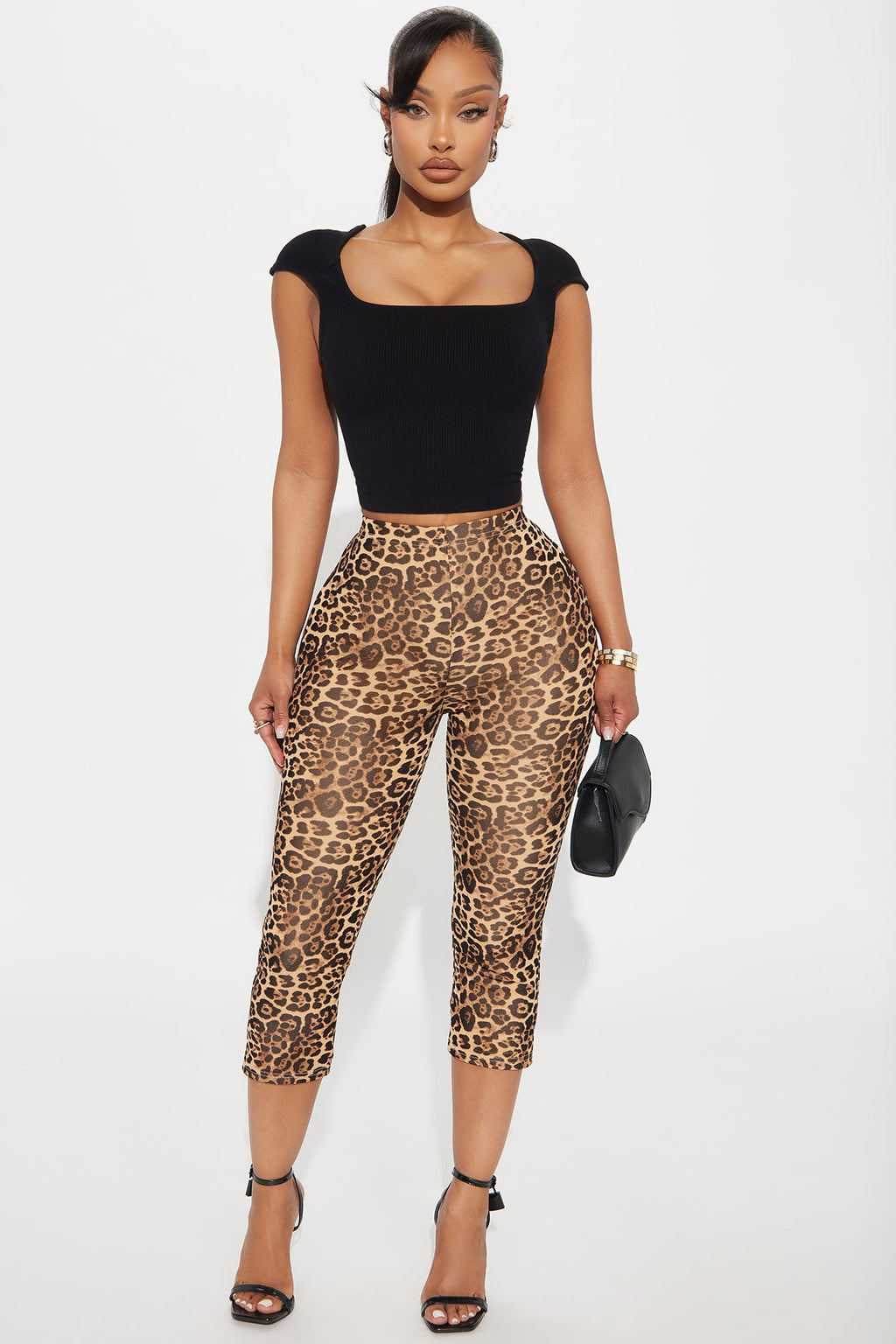 Nathalia Leopard Mesh Capri Legging - Brown/combo