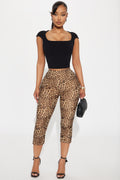 Nathalia Leopard Mesh Capri Legging - Brown/combo