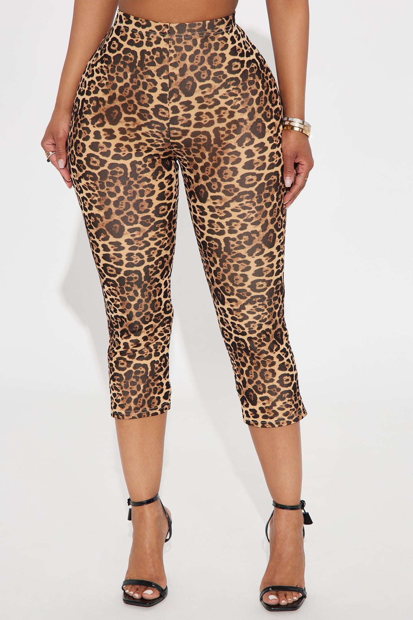 Nathalia Leopard Mesh Capri Legging - Brown/combo