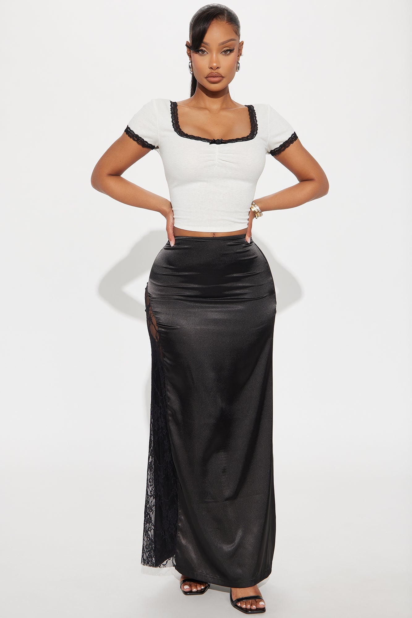 Rose Lace Trim Top - Cream/combo