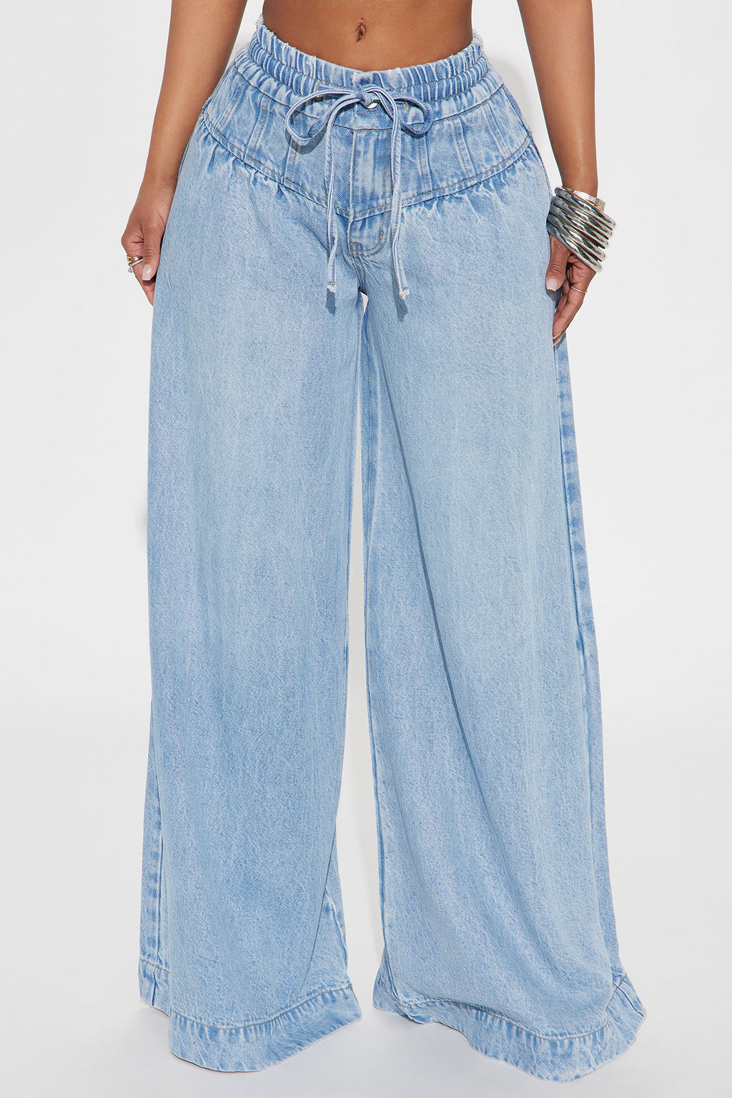 Shaylene Tie Waist wide Leg Jeans - Light Wash