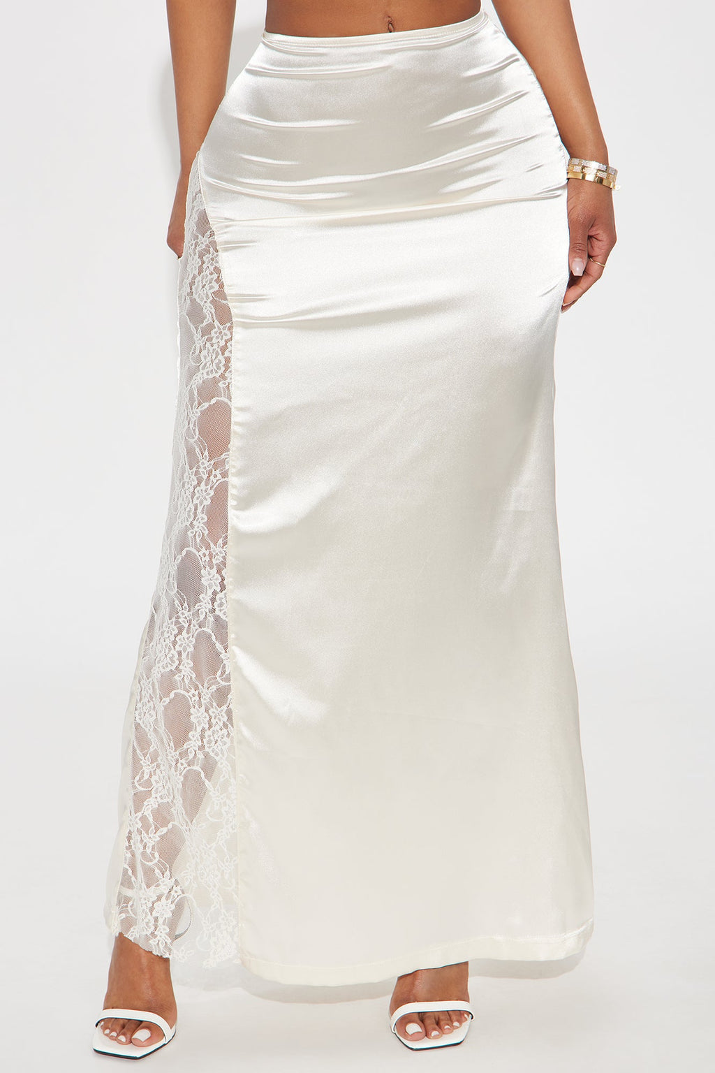 Kiss Me Goodbye Lace Trim Satin Skirt - Cream
