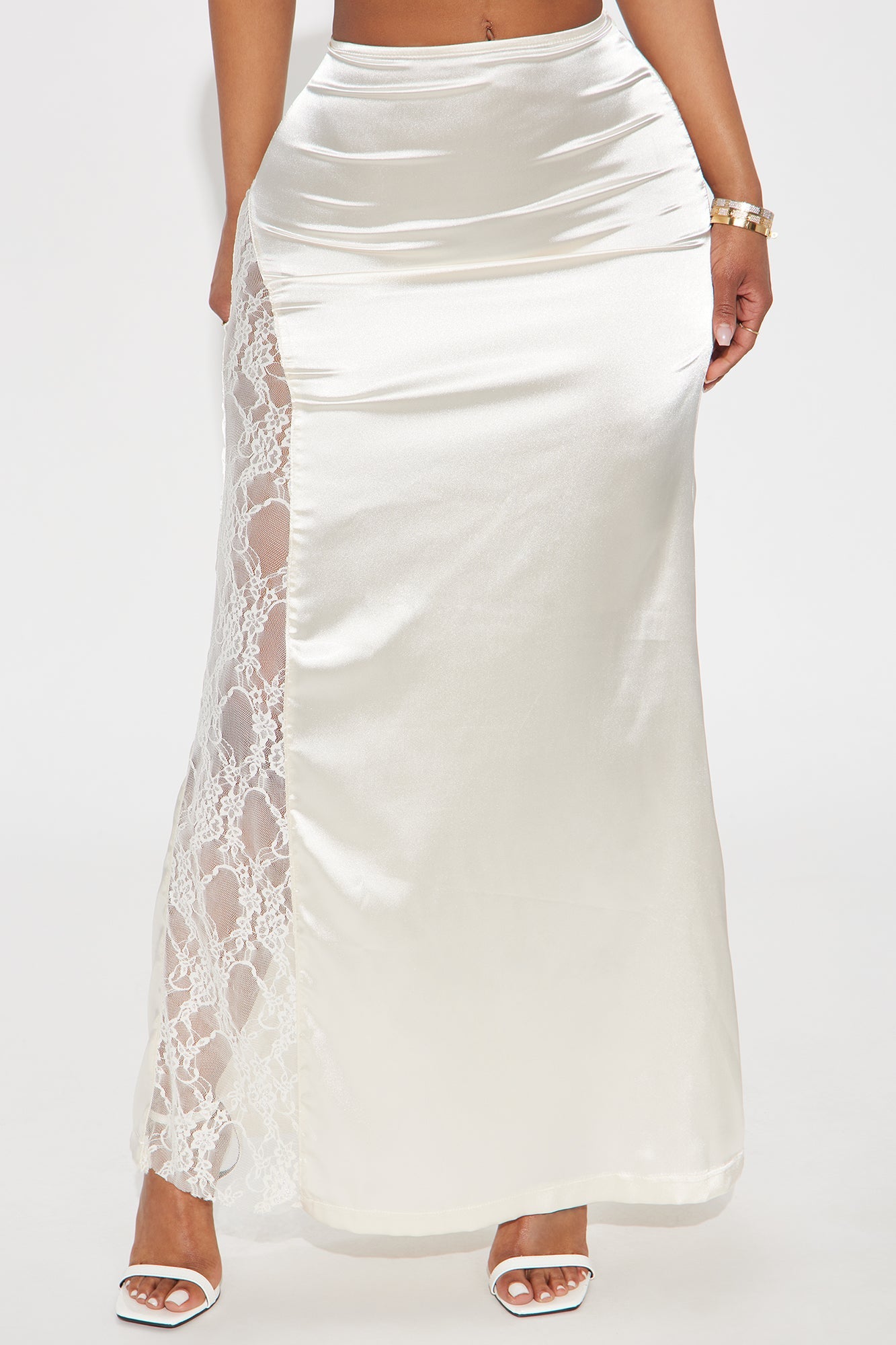 Kiss Me Goodbye Lace Trim Satin Skirt - Cream