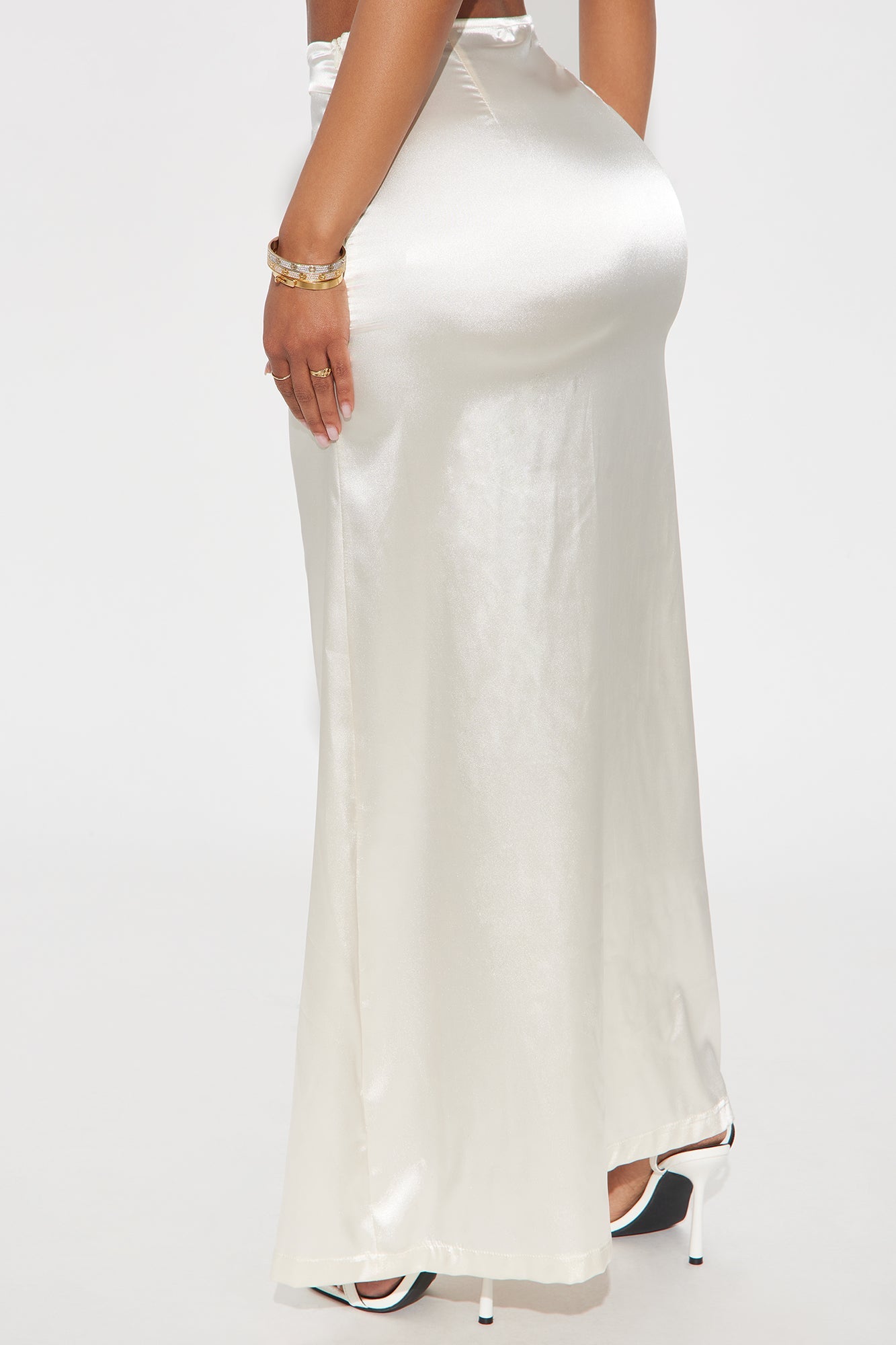 Kiss Me Goodbye Lace Trim Satin Skirt - Cream