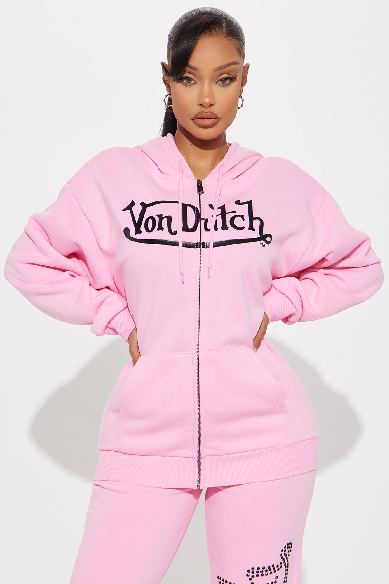 Von Dutch Classic Zip Front Hoodie - Pink