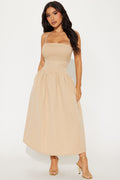 Blessing You Smocked Midi Dress - Taupe