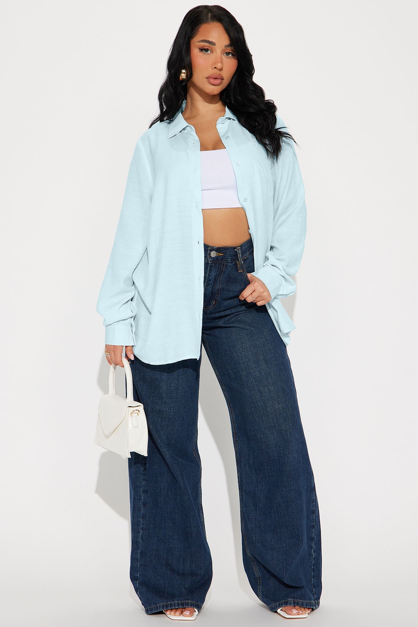 Blush And Bloom Oversized Linen Shirt - Blue