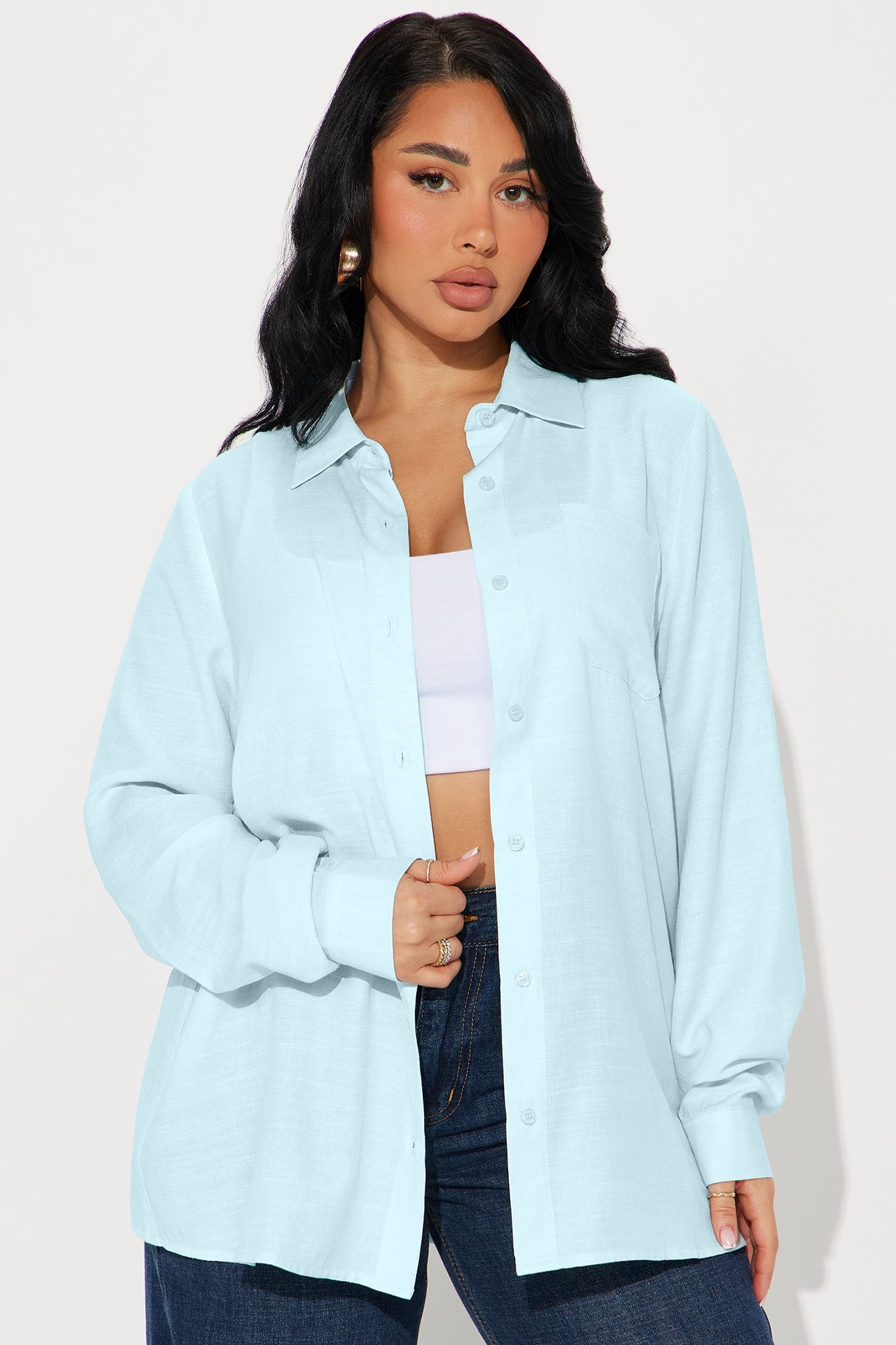 Blush And Bloom Oversized Linen Shirt - Blue