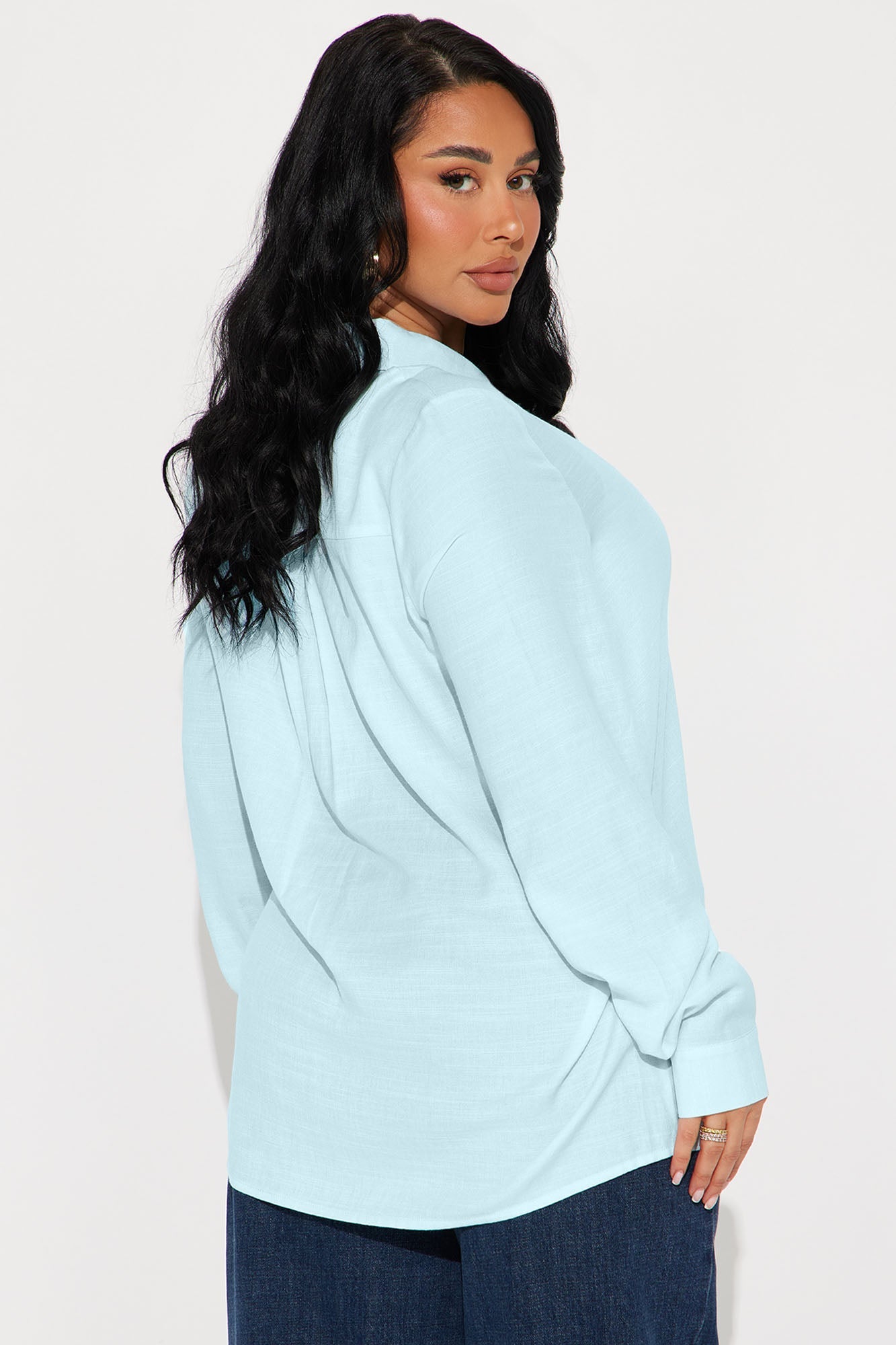 Blush And Bloom Oversized Linen Shirt - Blue