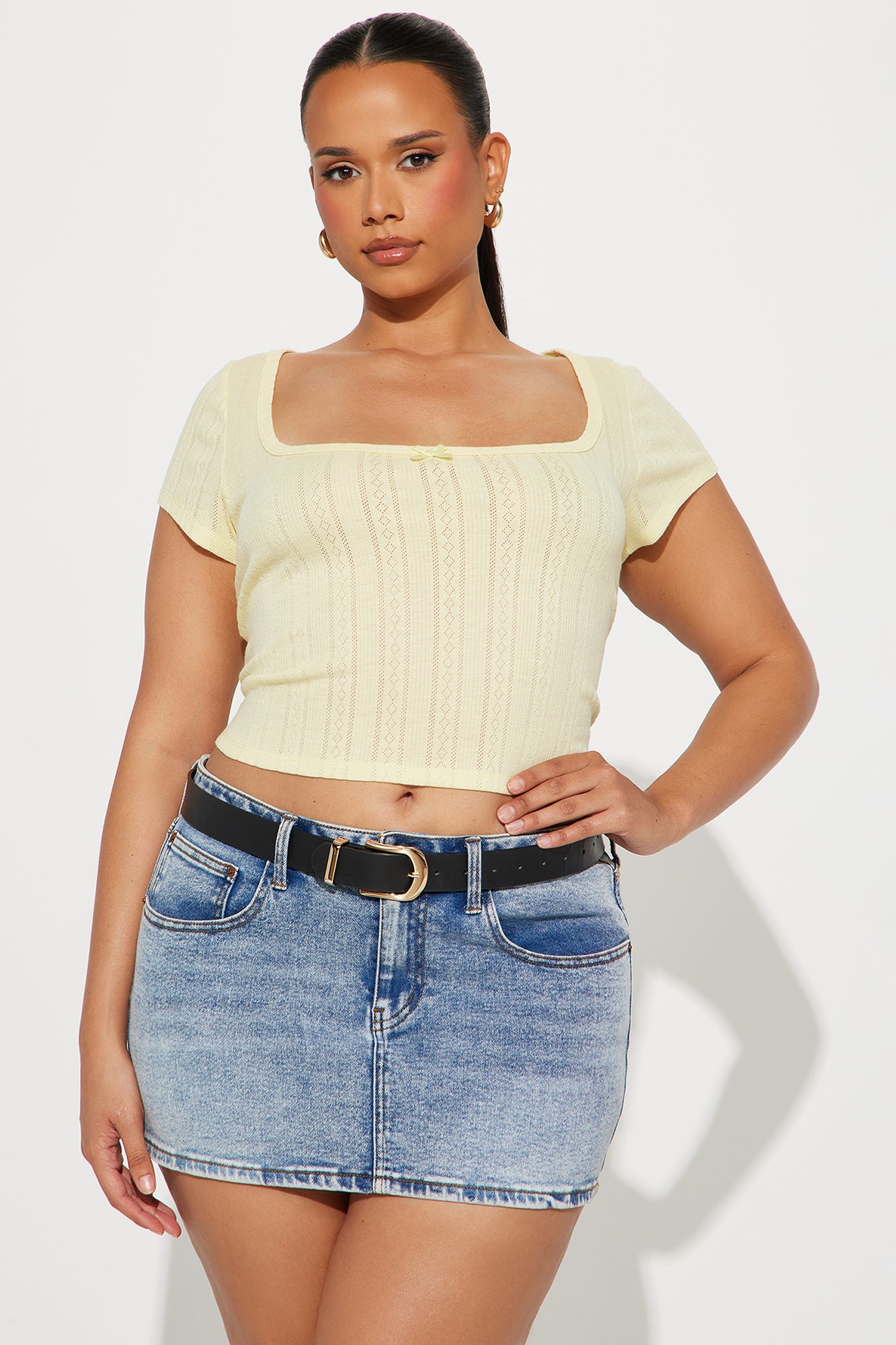 Make Me Blush Lace Trim Top - Yellow