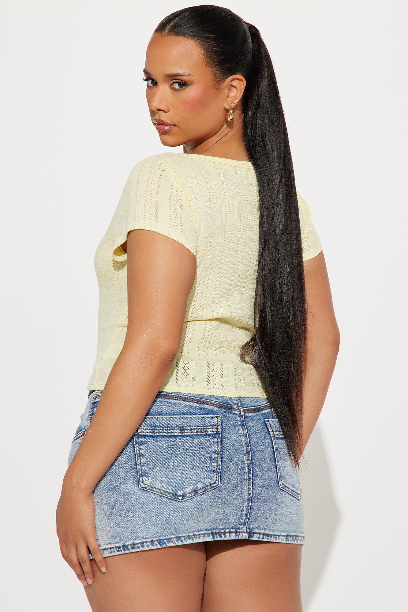 Make Me Blush Lace Trim Top - Yellow