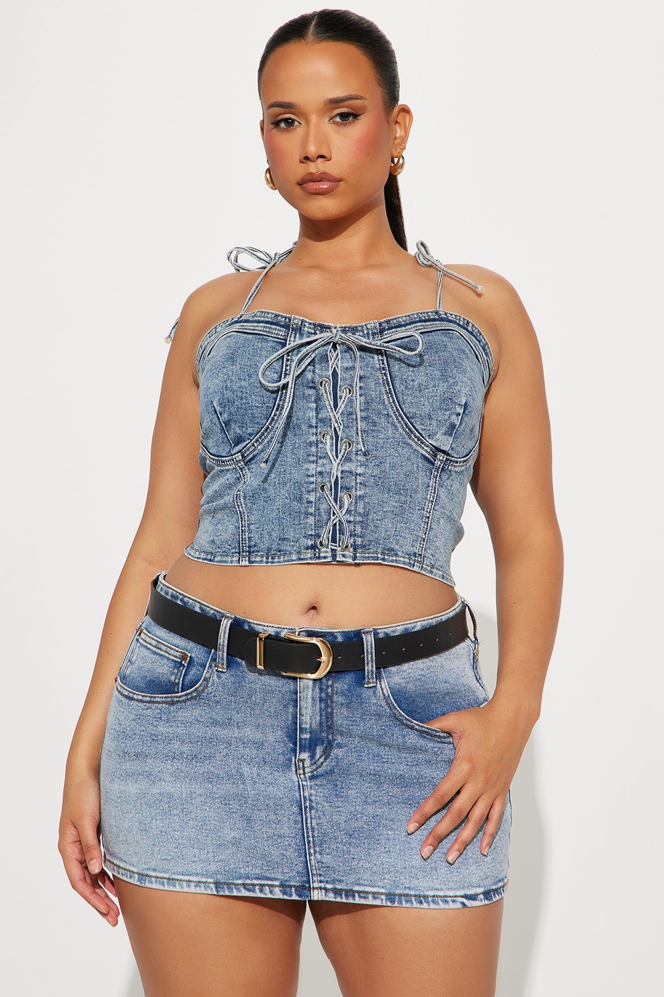 Look For Me Washed Denim Top - Acid Wash Blue