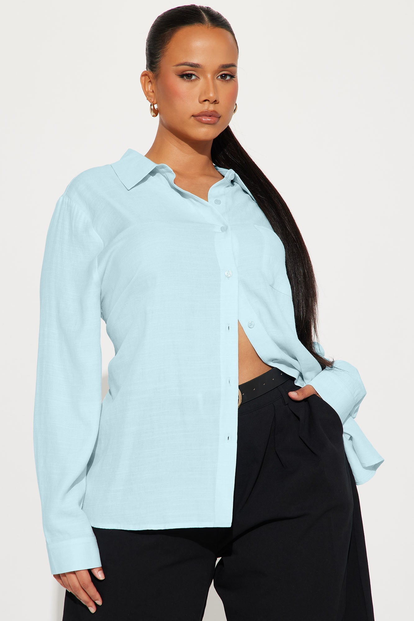 Blush And Bloom Oversized Linen Shirt - Blue