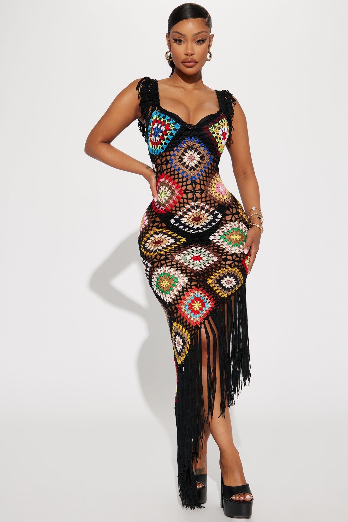 Coastal Cruise Crochet Maxi Dress - Black/combo