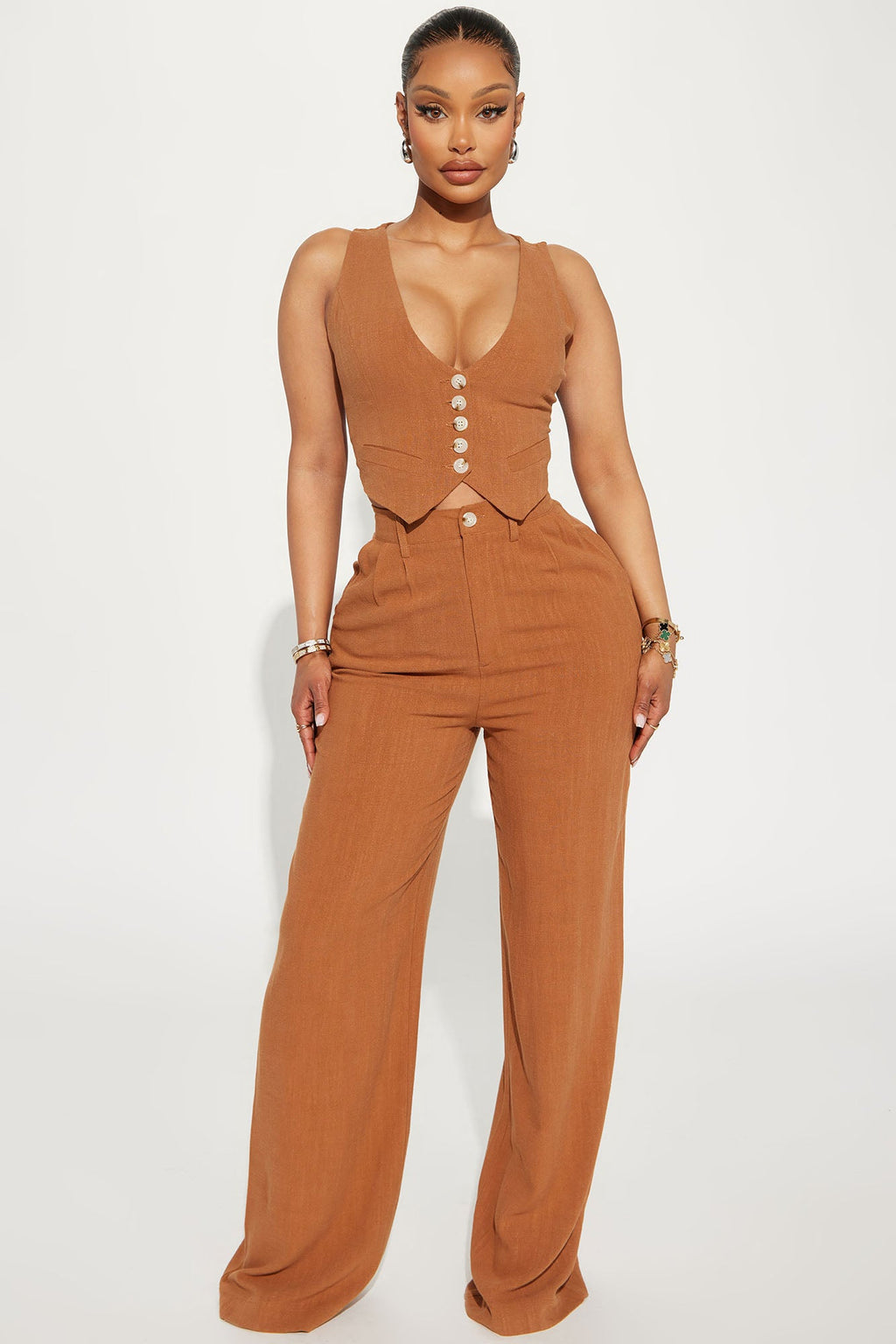 Act Right Linen Pant Set - Cognac