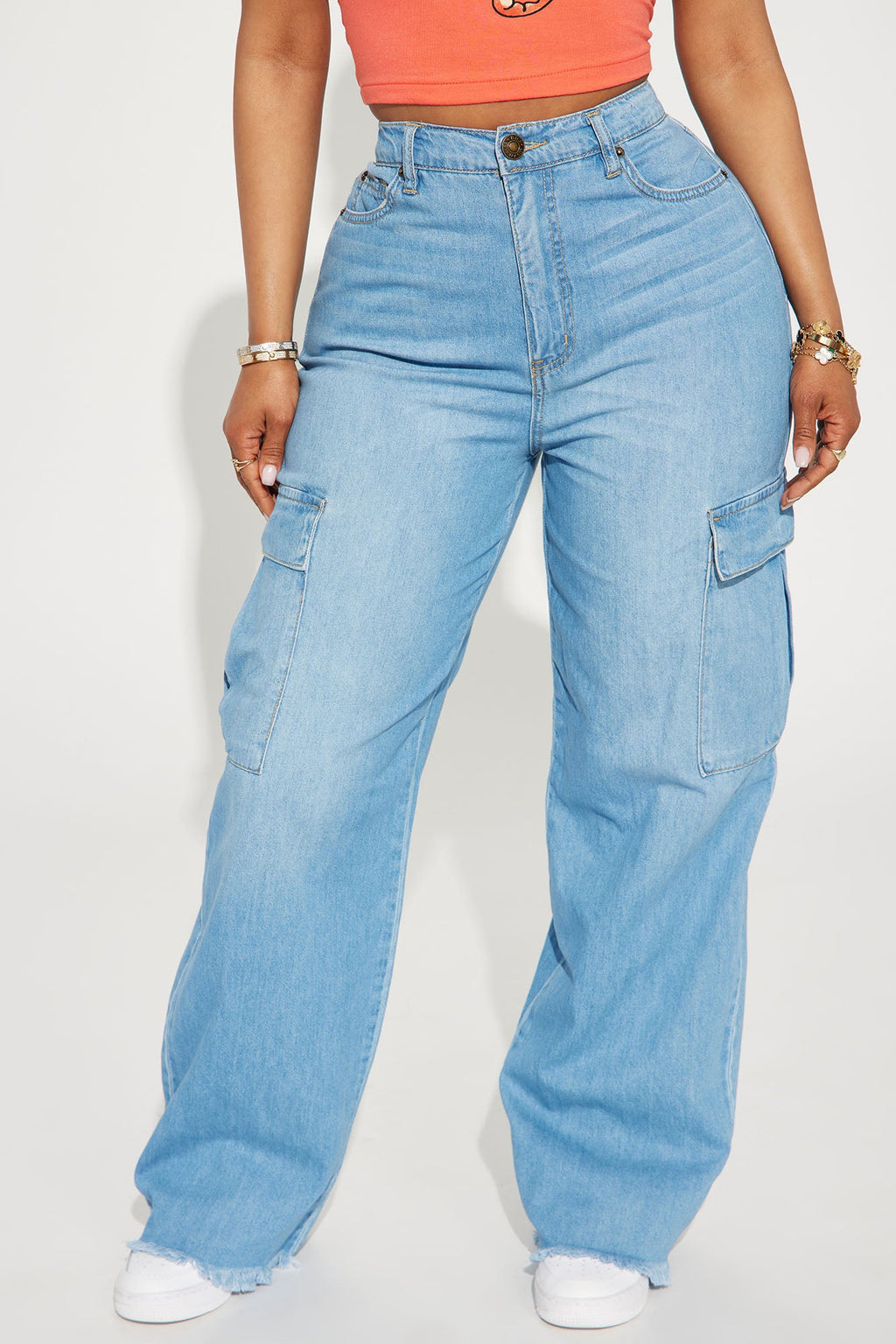 In Full Effect Baggy Cargo Jeans - Light Wash