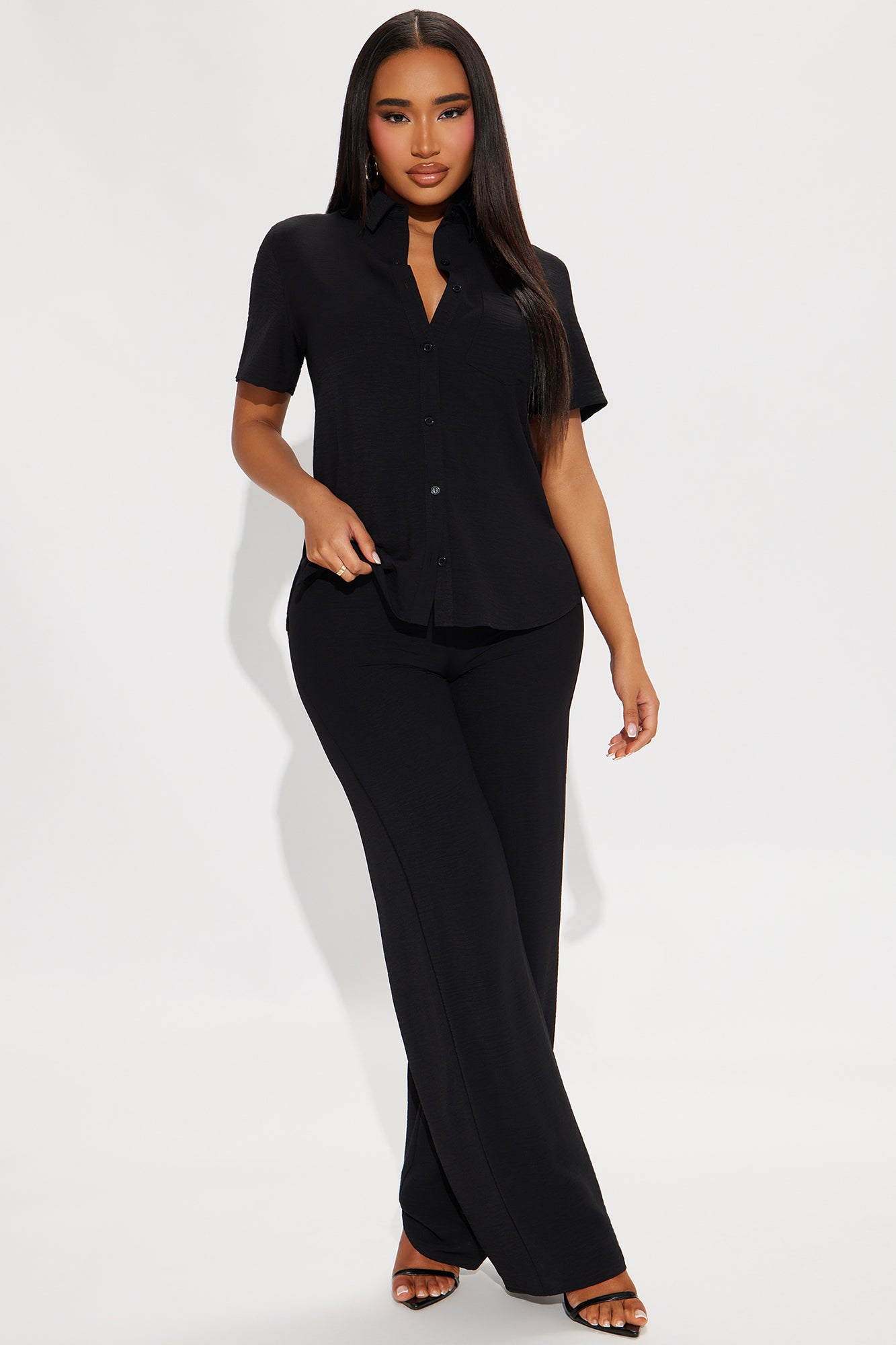 Makenzie Short Sleeve Pant Set - Black