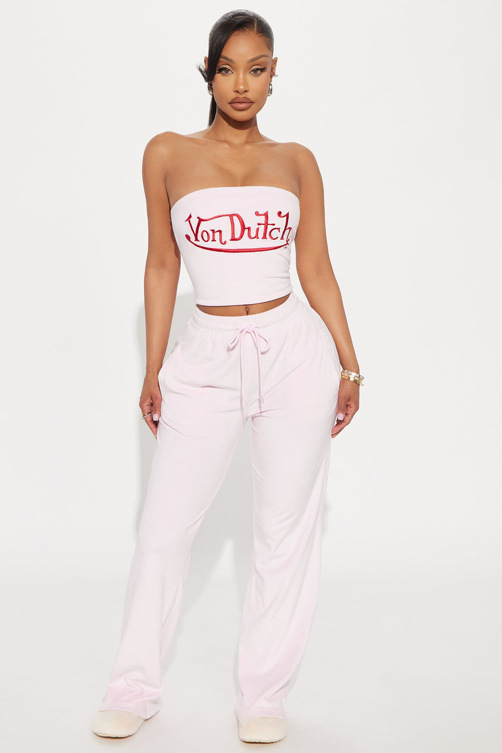Von Dutch Velour Tube Top - Light Pink