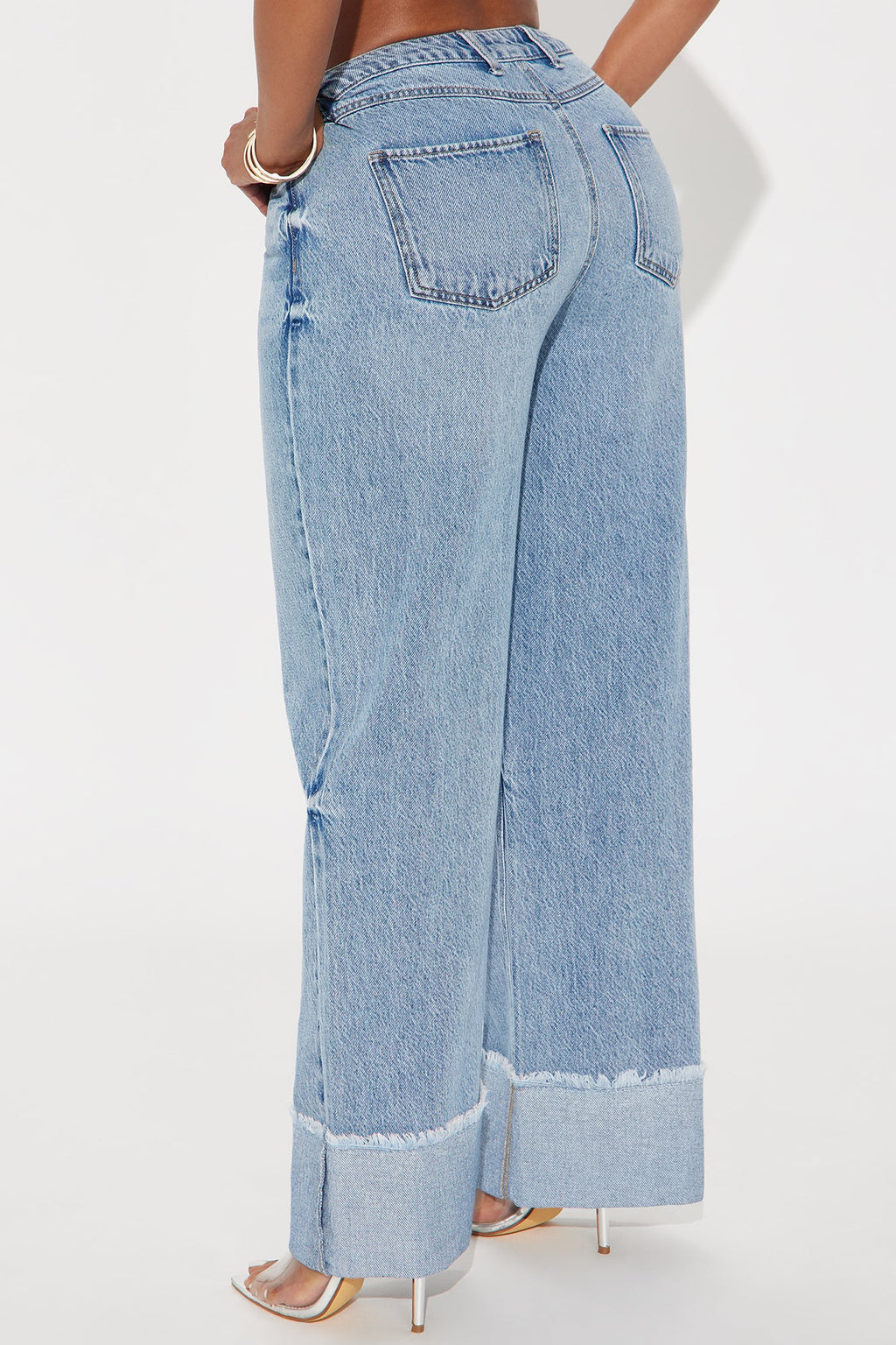 Cuff It Non Stretch Cuffed Wide Leg Jeans - Medium Wash