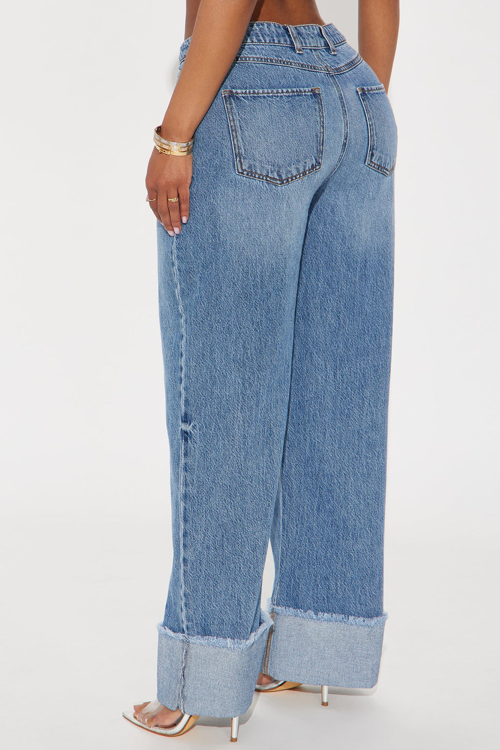 Cuff It Non Stretch Cuffed Wide Leg Jeans - Dark Wash
