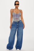 Time To Move On Tacked Baggy Jeans - Dark Wash