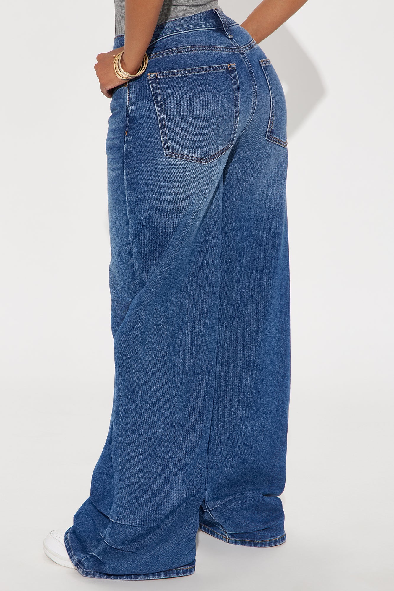 Time To Move On Tacked Baggy Jeans - Dark Wash
