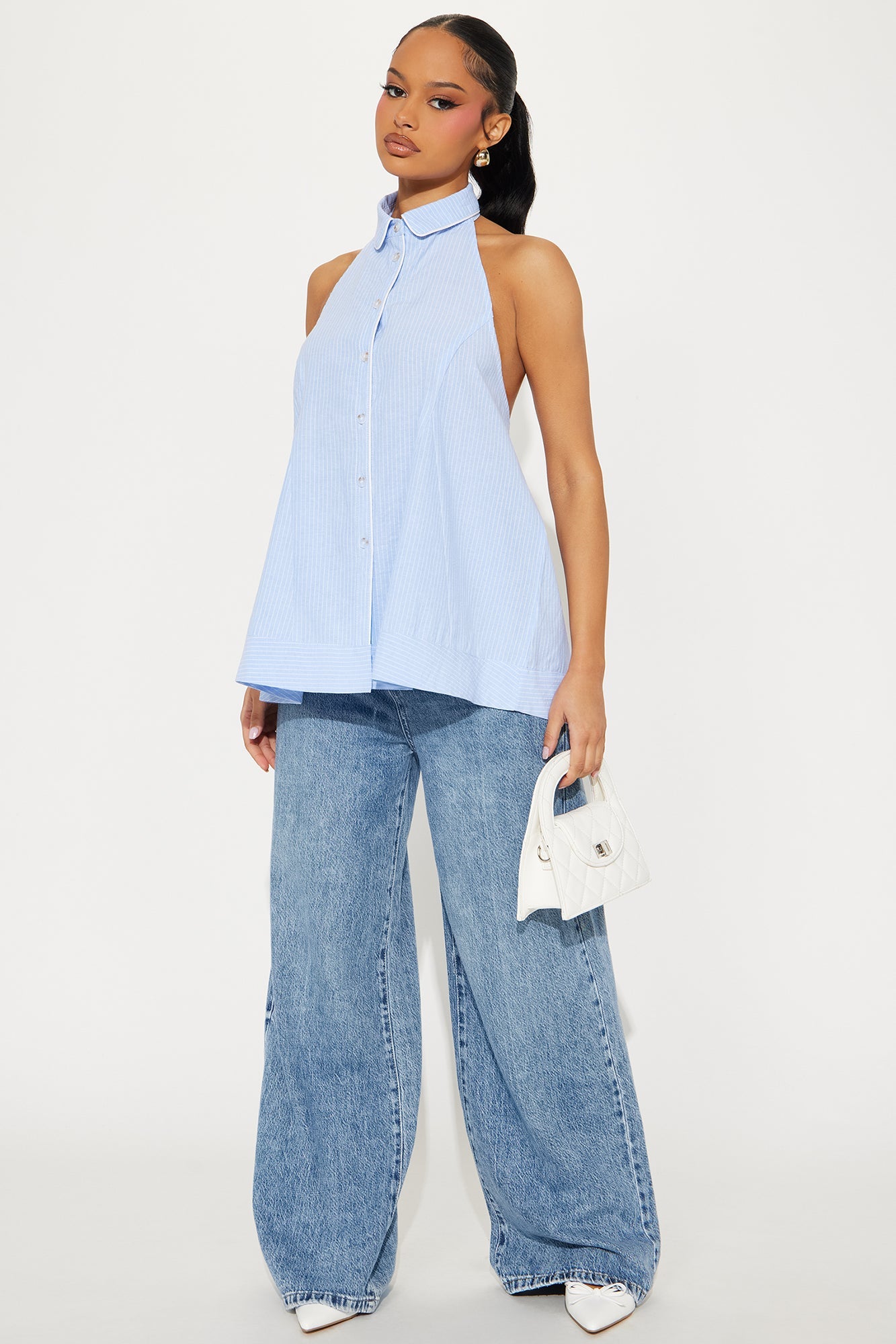 Never Basic Striped Halter Top - Light Blue