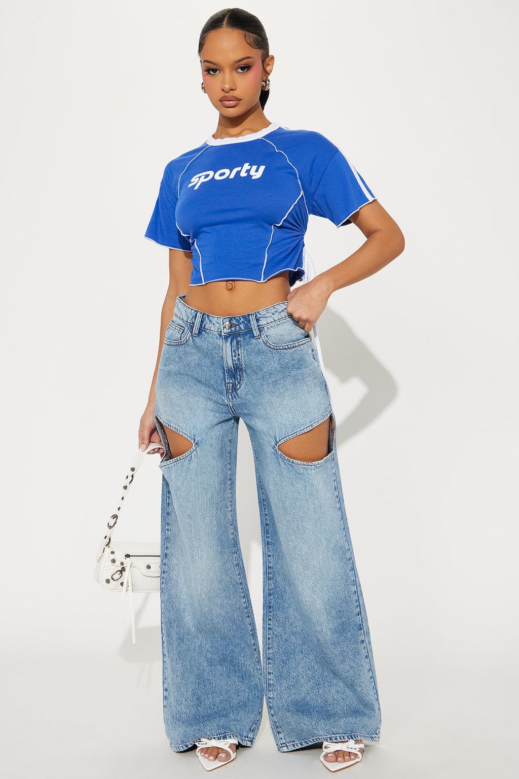 In The Rotation Cutout Baggy Jeans - Medium Wash