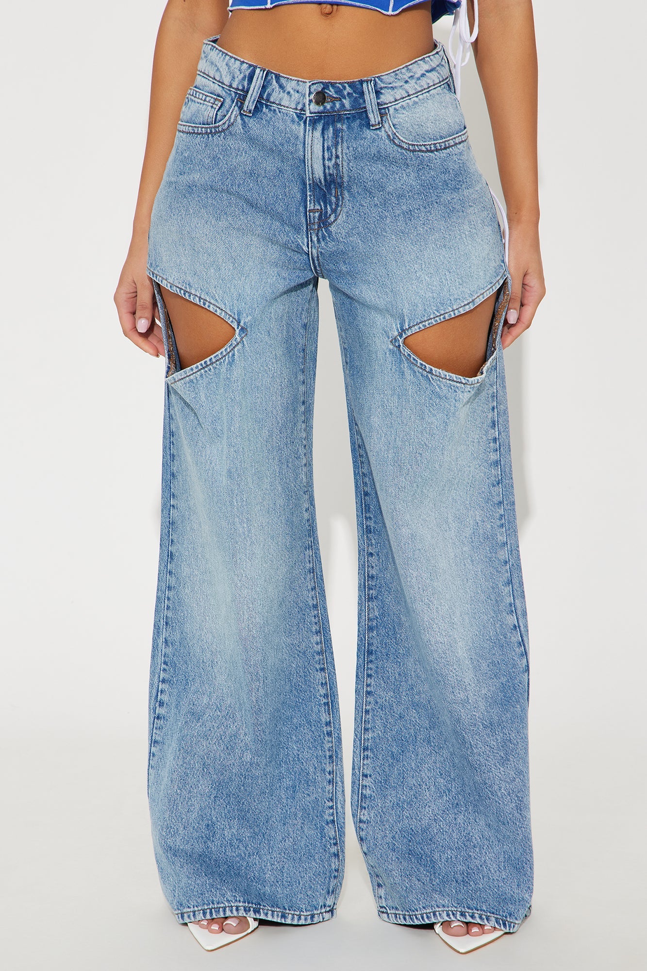 In The Rotation Cutout Baggy Jeans - Medium Wash