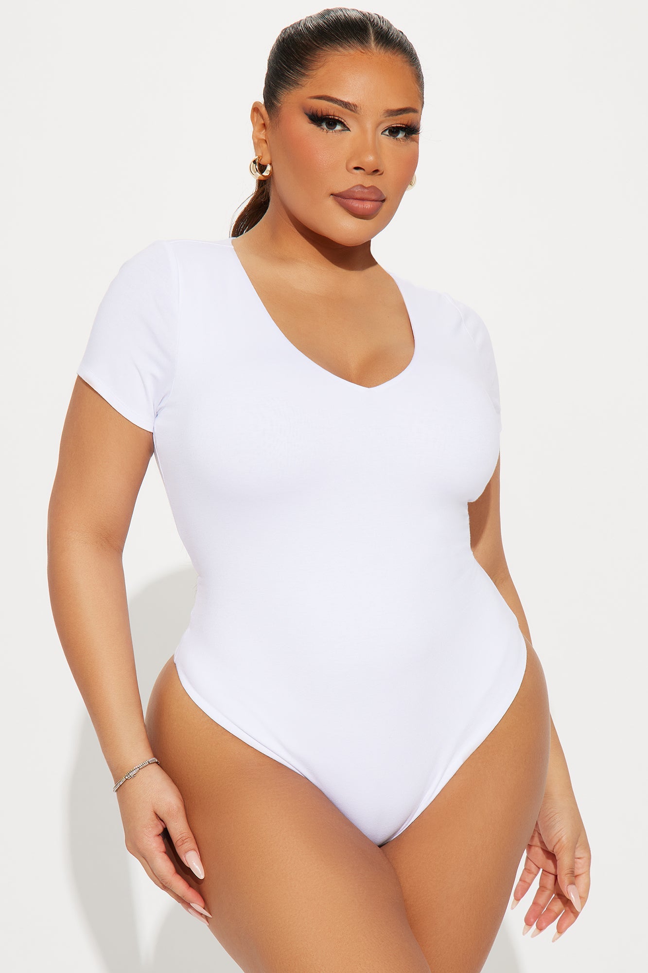 Vanessa V-Neck Double Layered Bodysuit - White