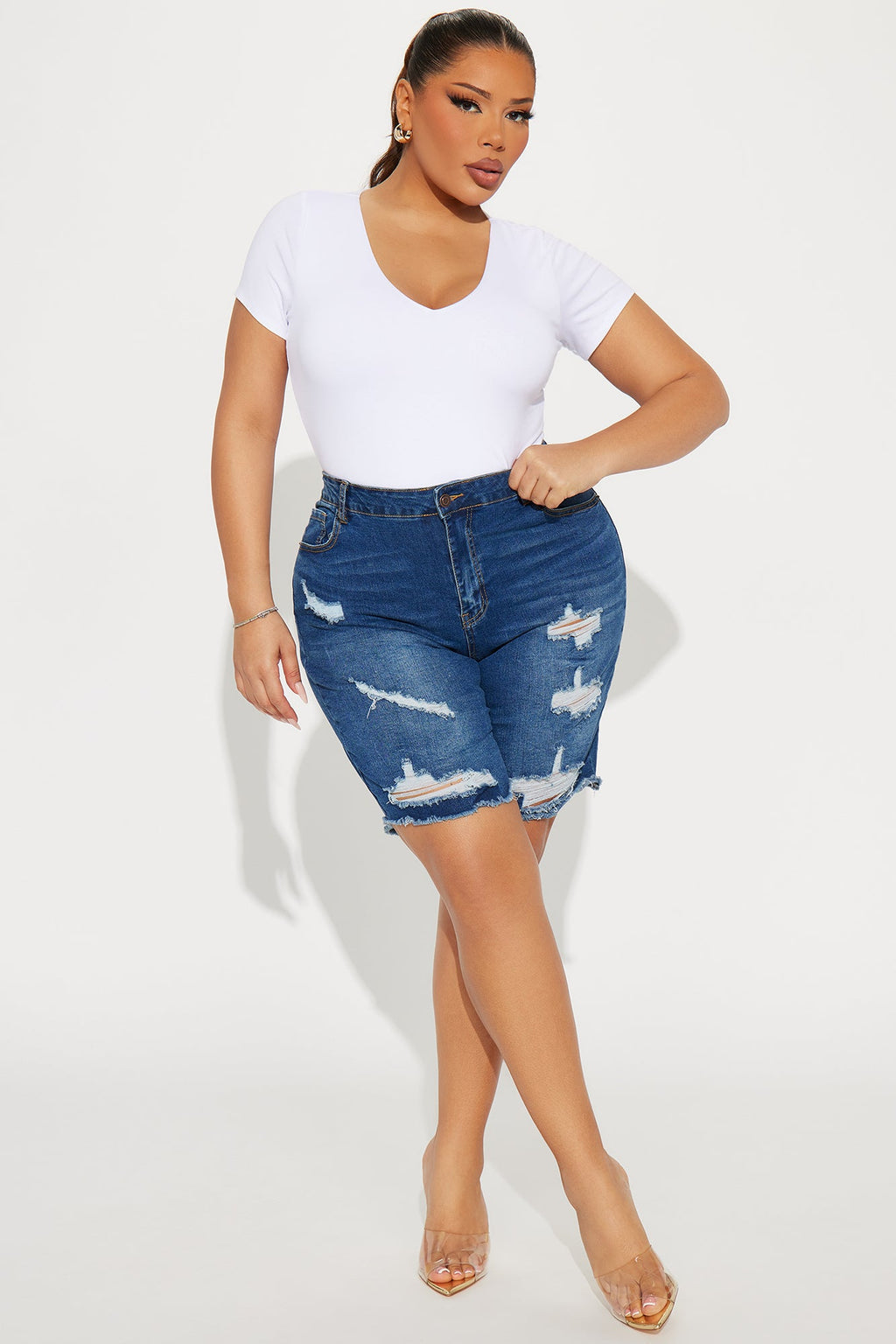 Vanessa V-Neck Double Layered Bodysuit - White