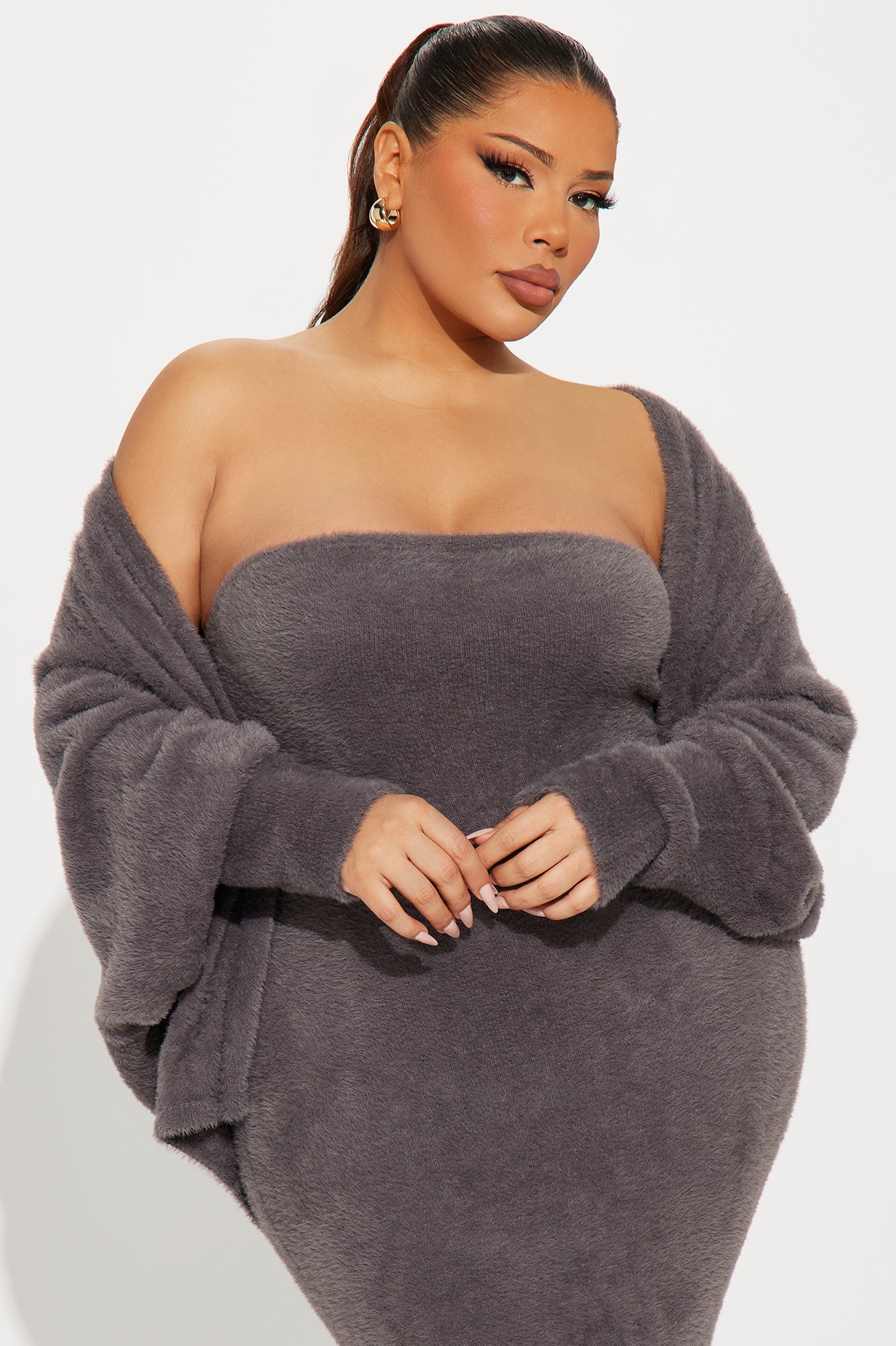 Staying Cozy Maxi Dress Set - Charcoal