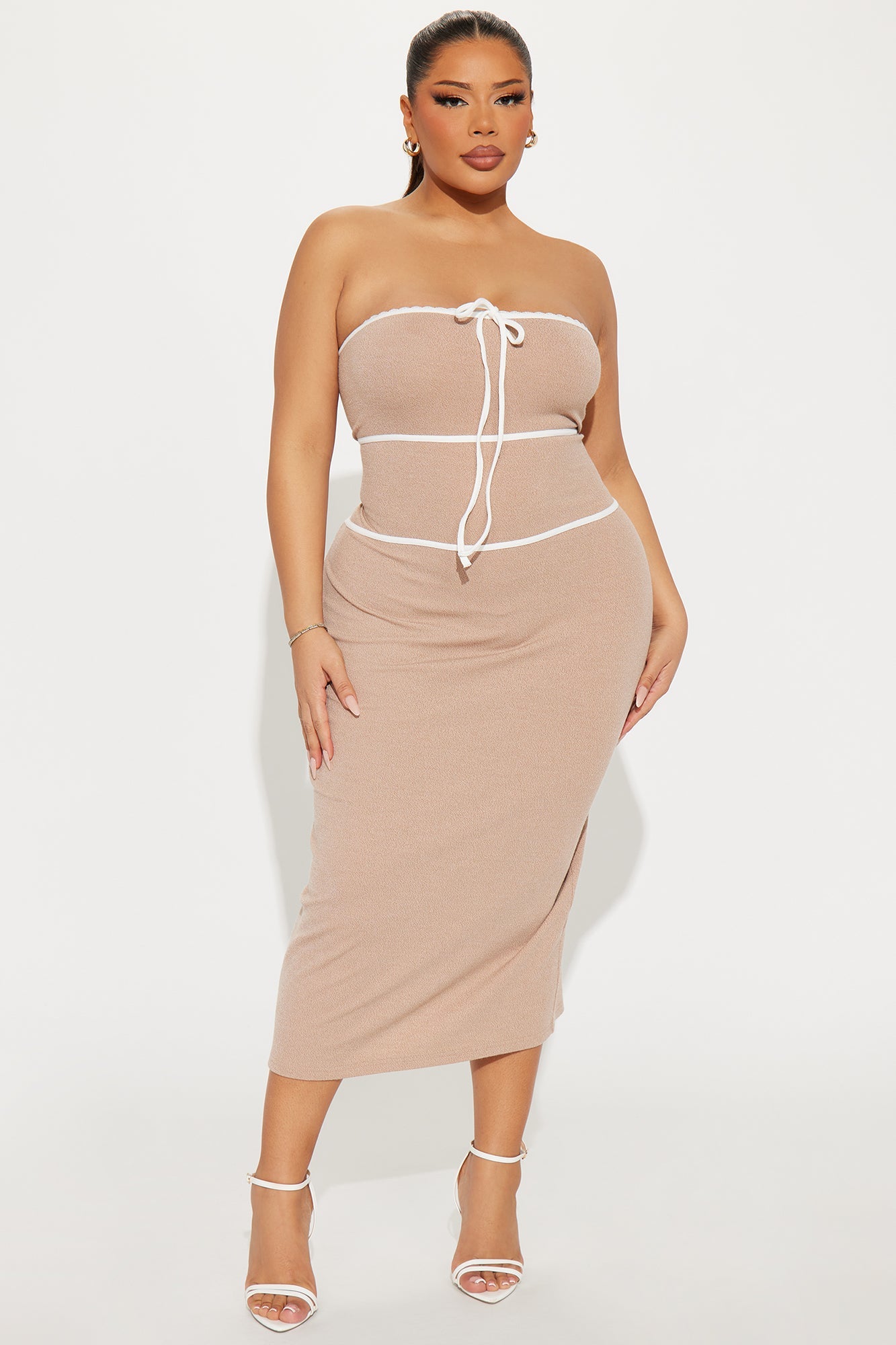 Corina Contrast Sweater Midi Dress - Mocha