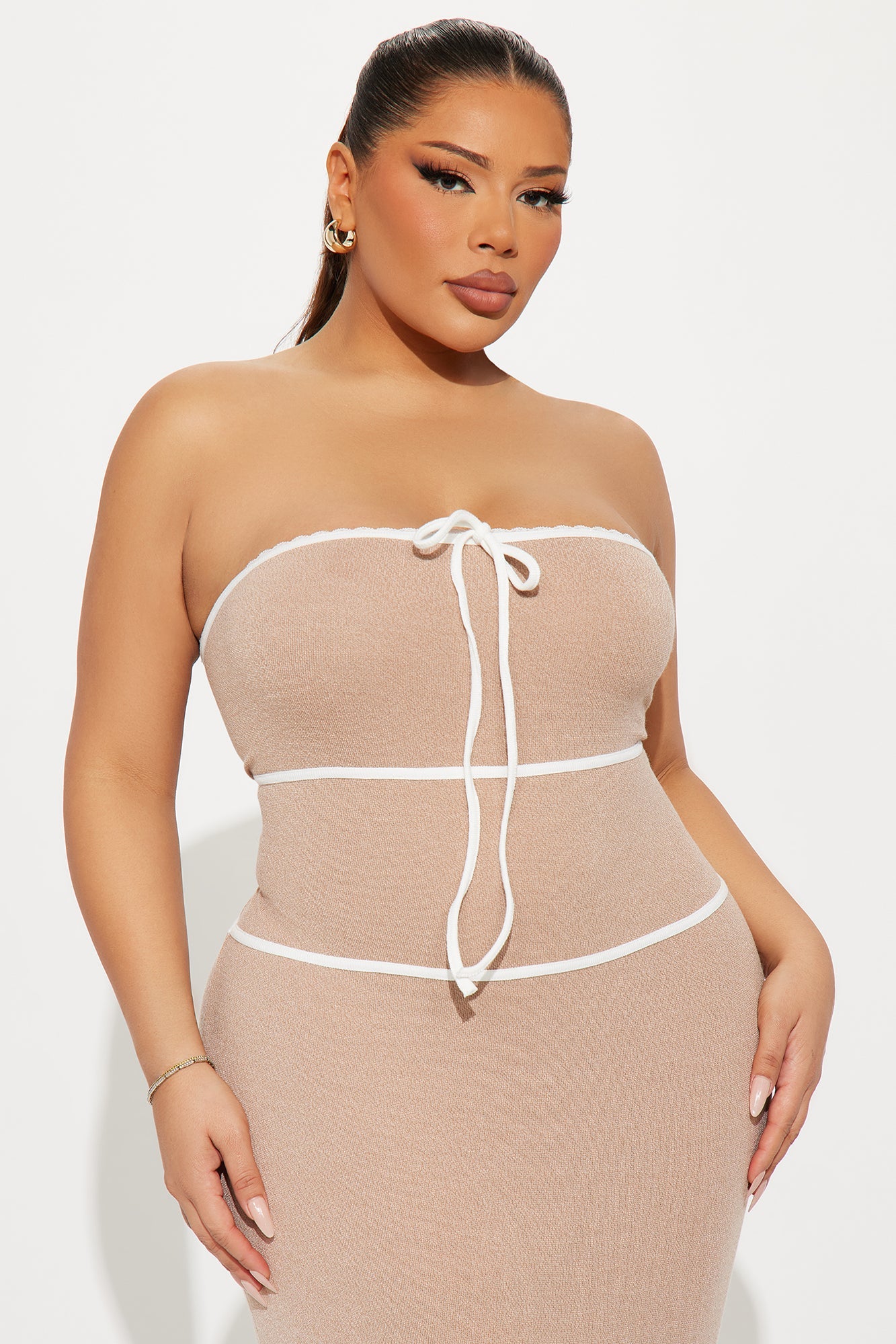 Corina Contrast Sweater Midi Dress - Mocha