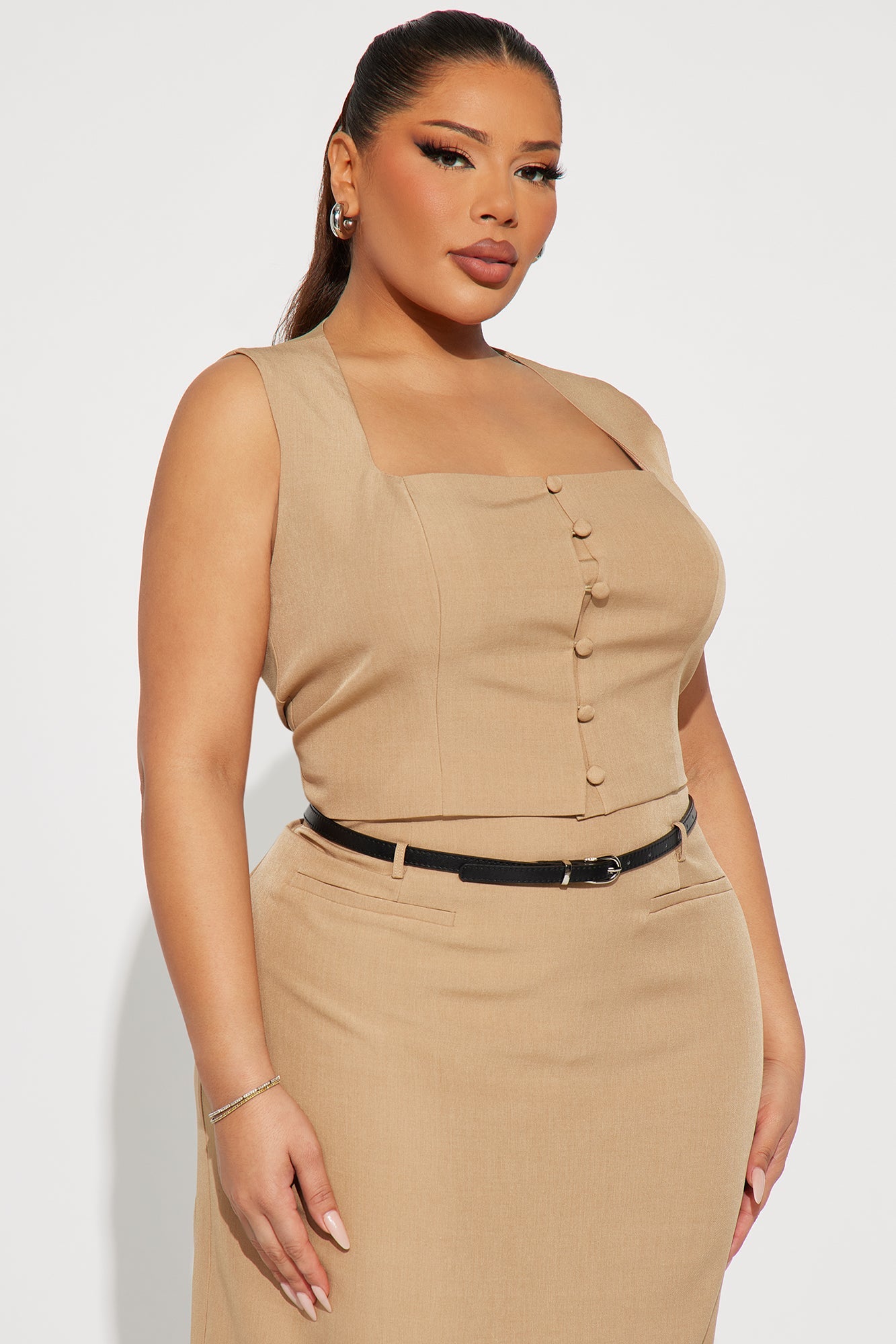 Myla Vest And Pencil Skirt Set - Taupe