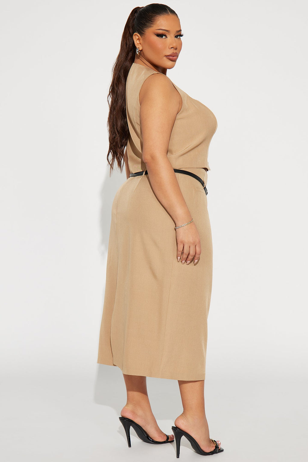 Myla Vest And Pencil Skirt Set - Taupe