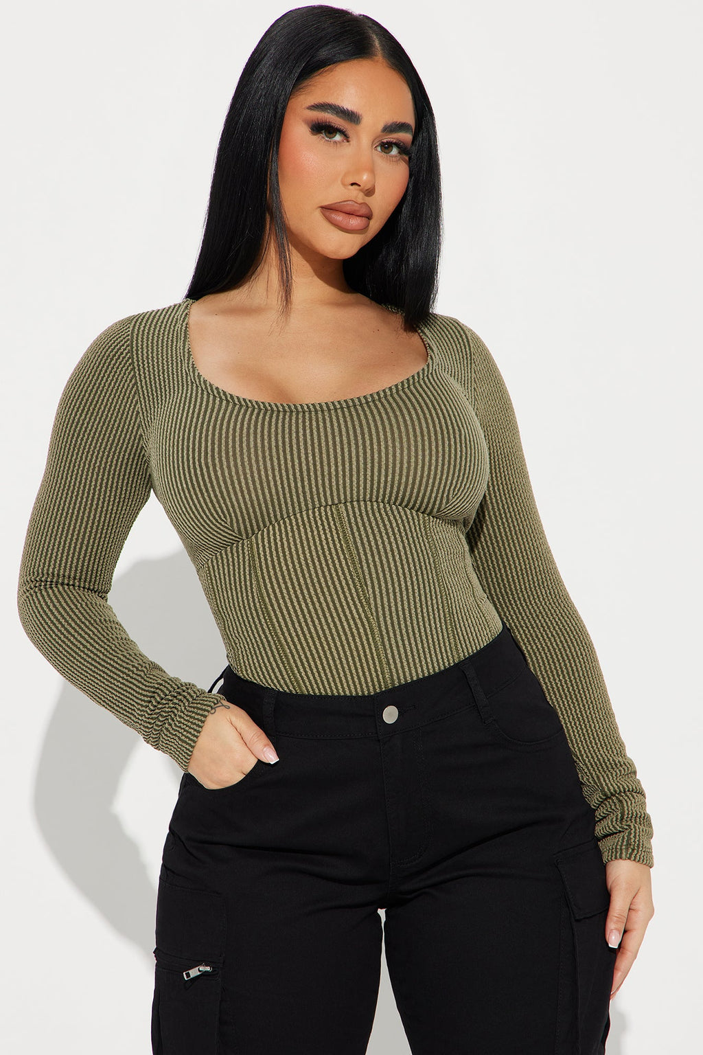 Kara Ribbed Bodysuit - Olive