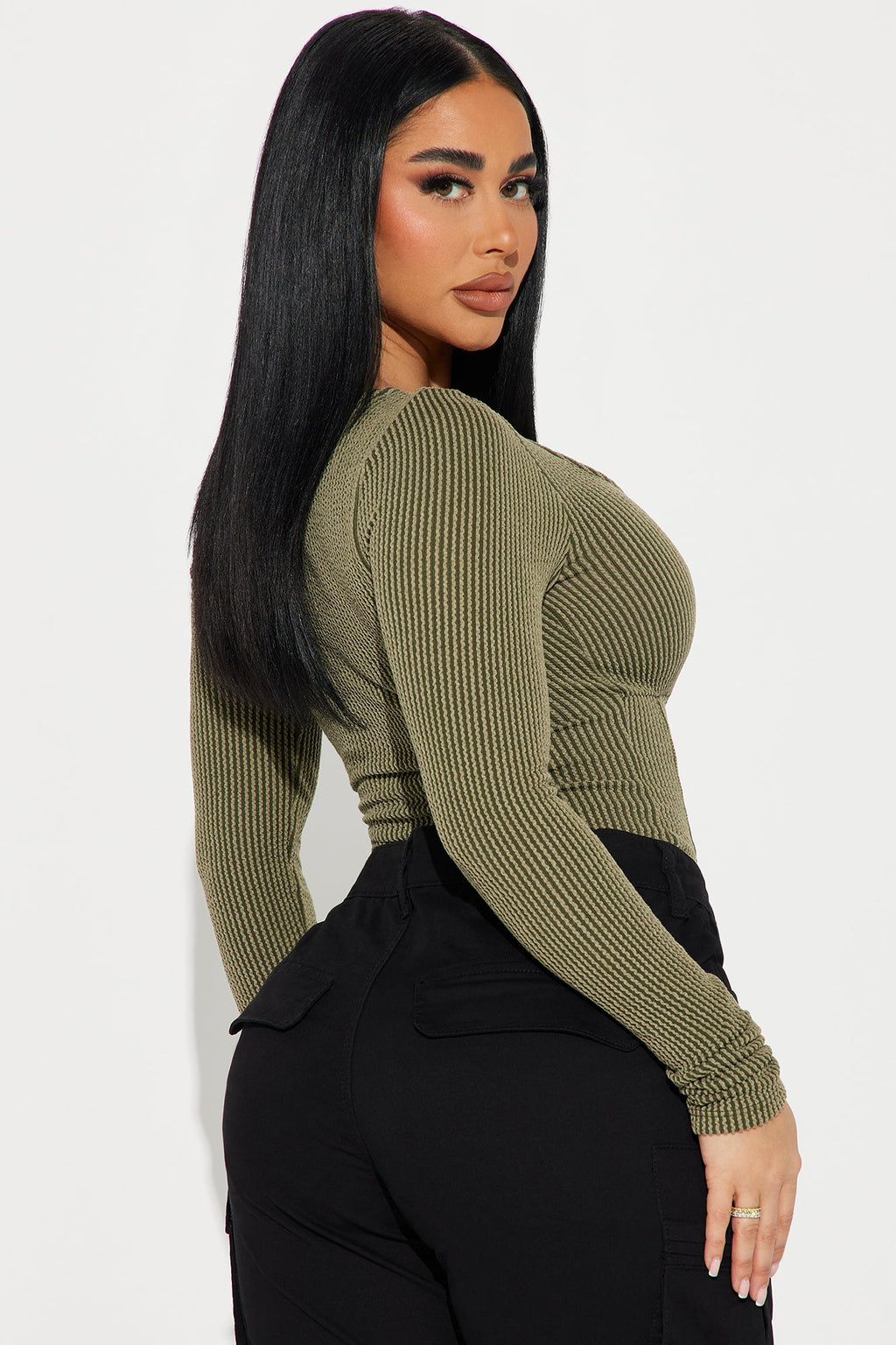 Kara Ribbed Bodysuit - Olive