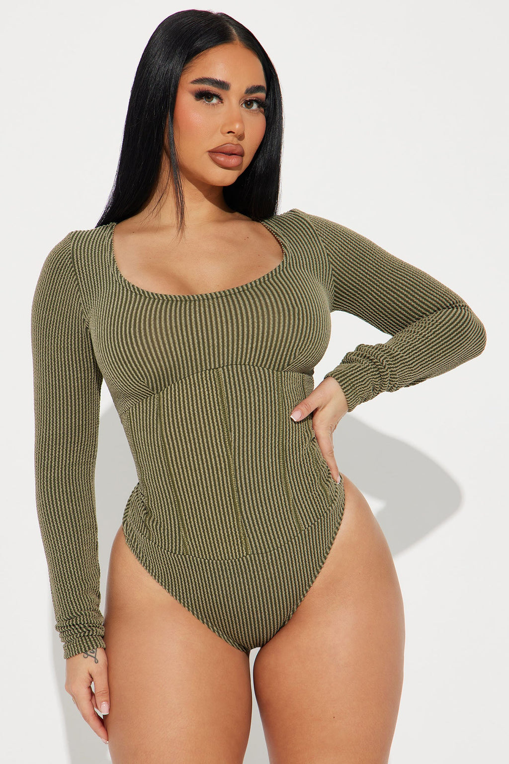 Kara Ribbed Bodysuit - Olive