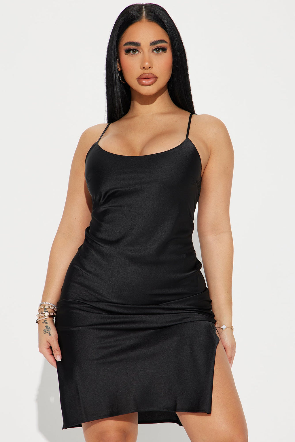 Satin Cami Midi Dress - Black