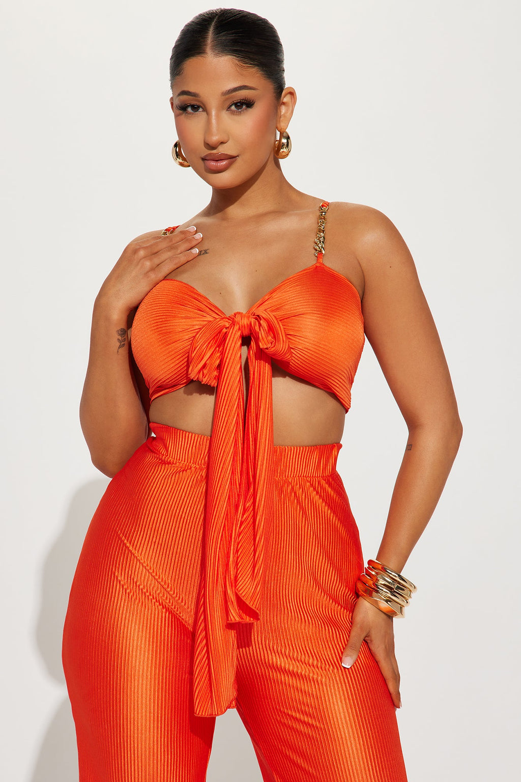 Royal Fantasies Plisse Pant Set - Orange
