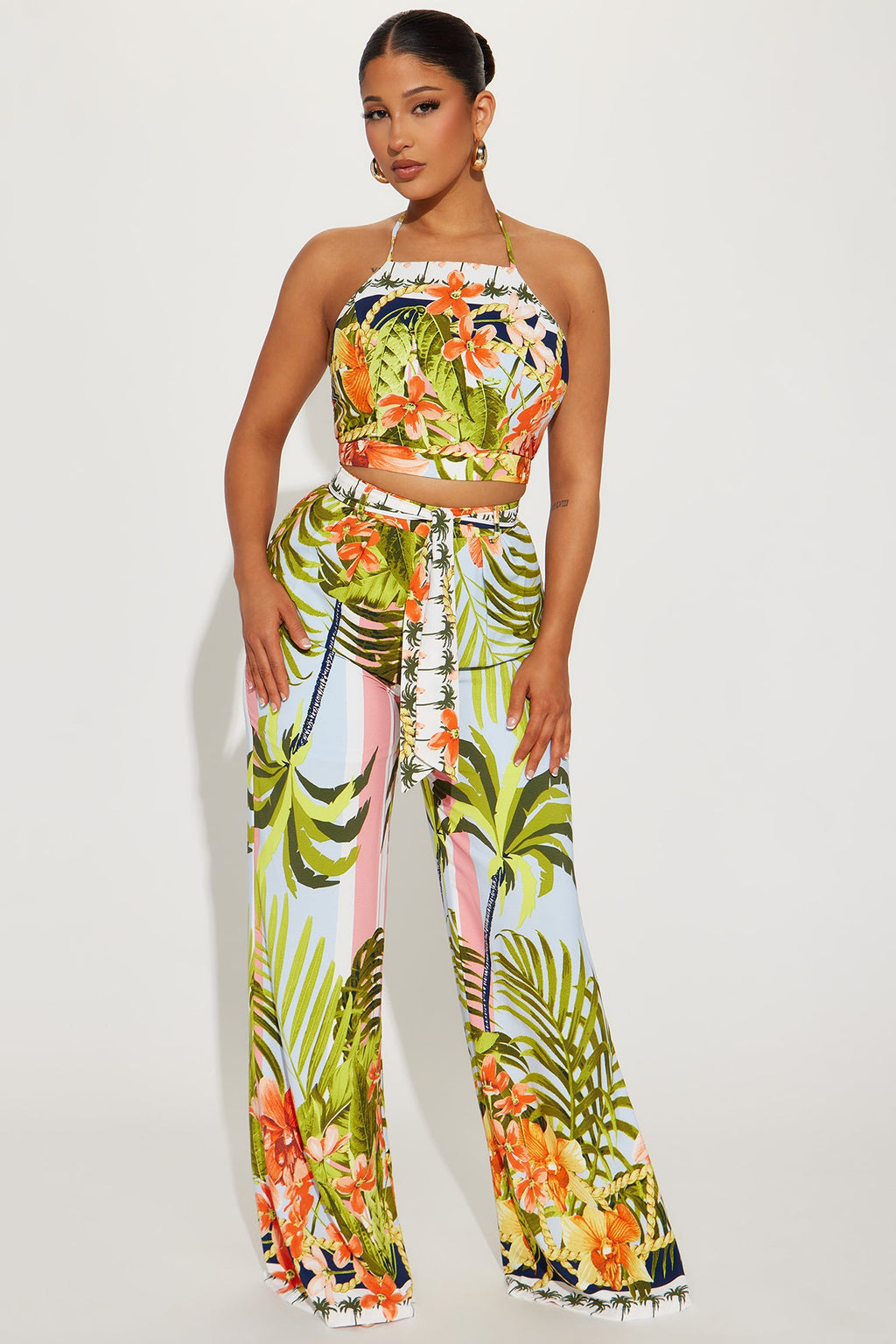 On A Vacay Tropical Pant Set - Blue/combo