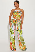 On A Vacay Tropical Pant Set - Blue/combo