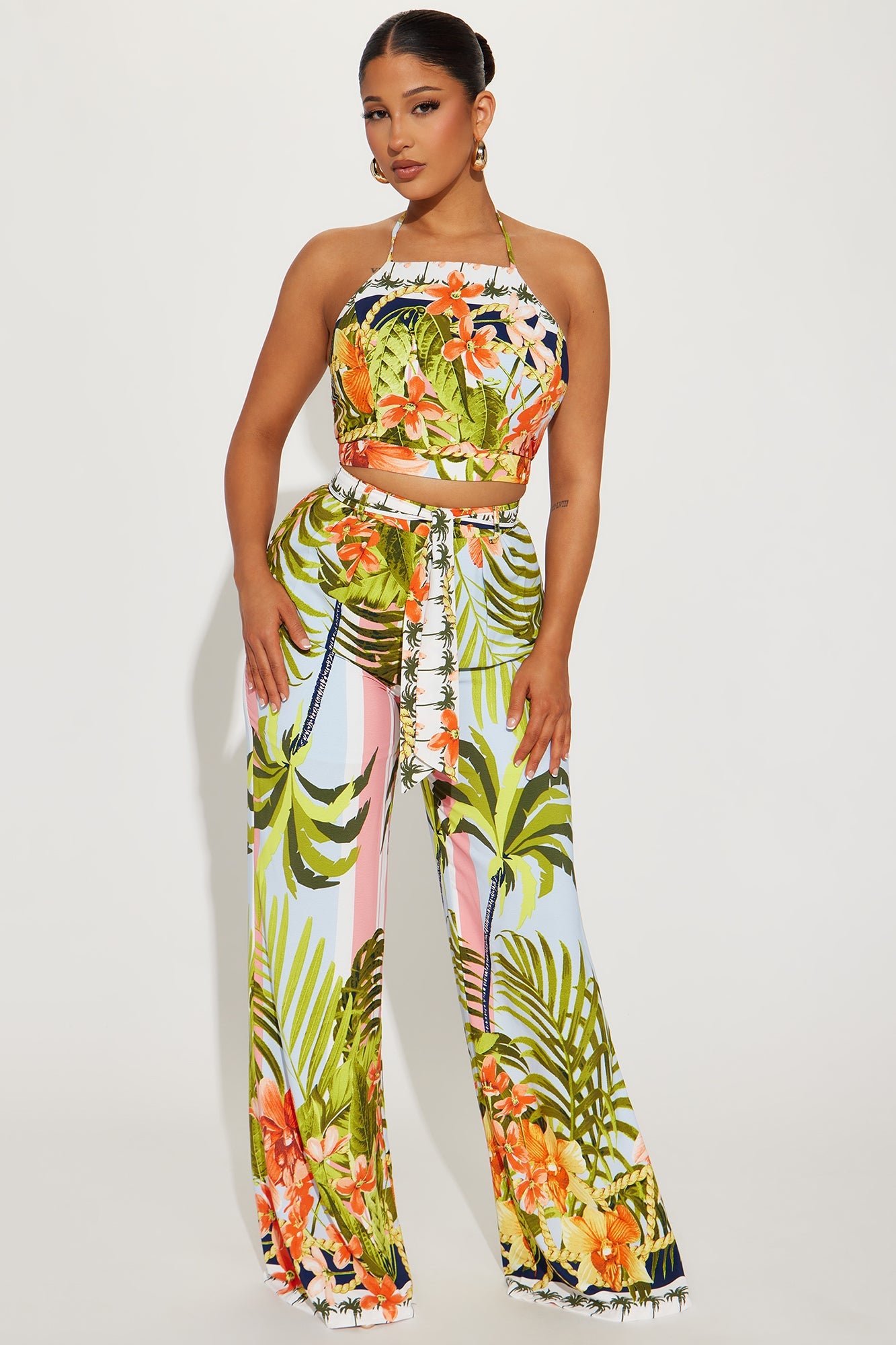 On A Vacay Tropical Pant Set - Blue/combo